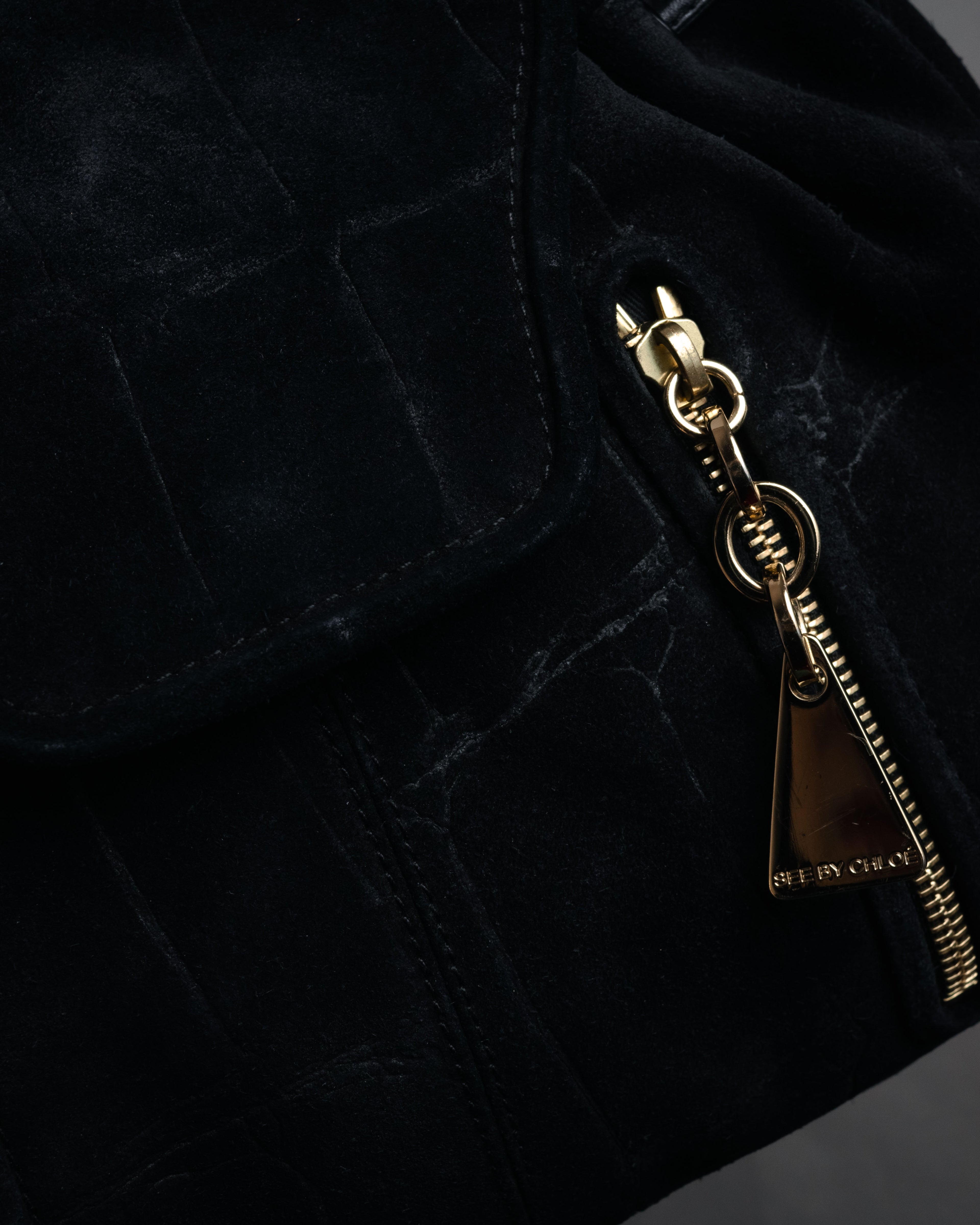 “SEE BY CHLOÉ” 2010’s Croc embossed suede drawstring bag