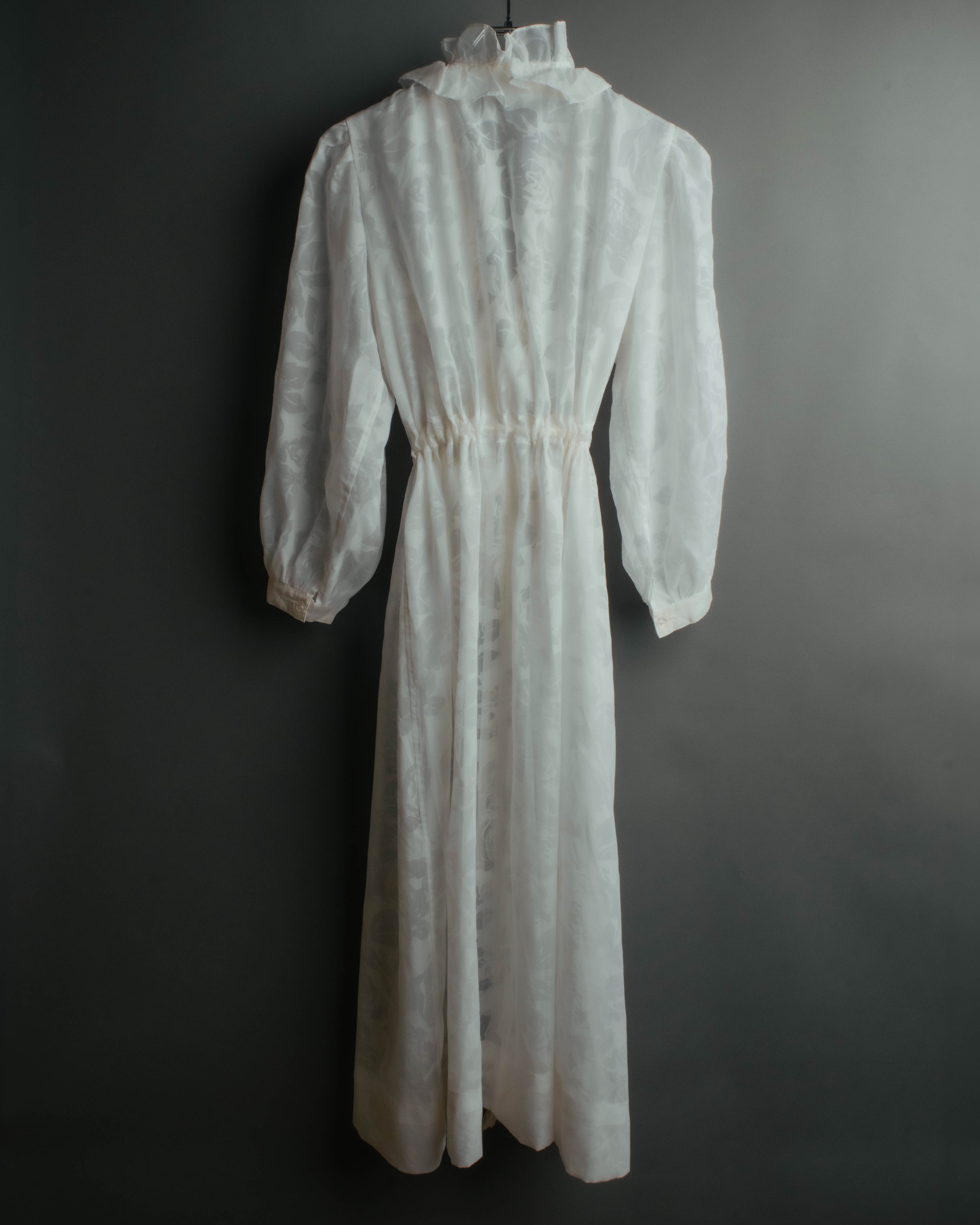 “Yves Saint Laurent” 80’s-90’s Sheer floral ruffle lingerie robe