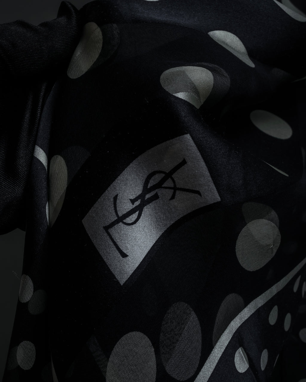 "YVES SAINT LAURENT" Large polka dot silk long scarf