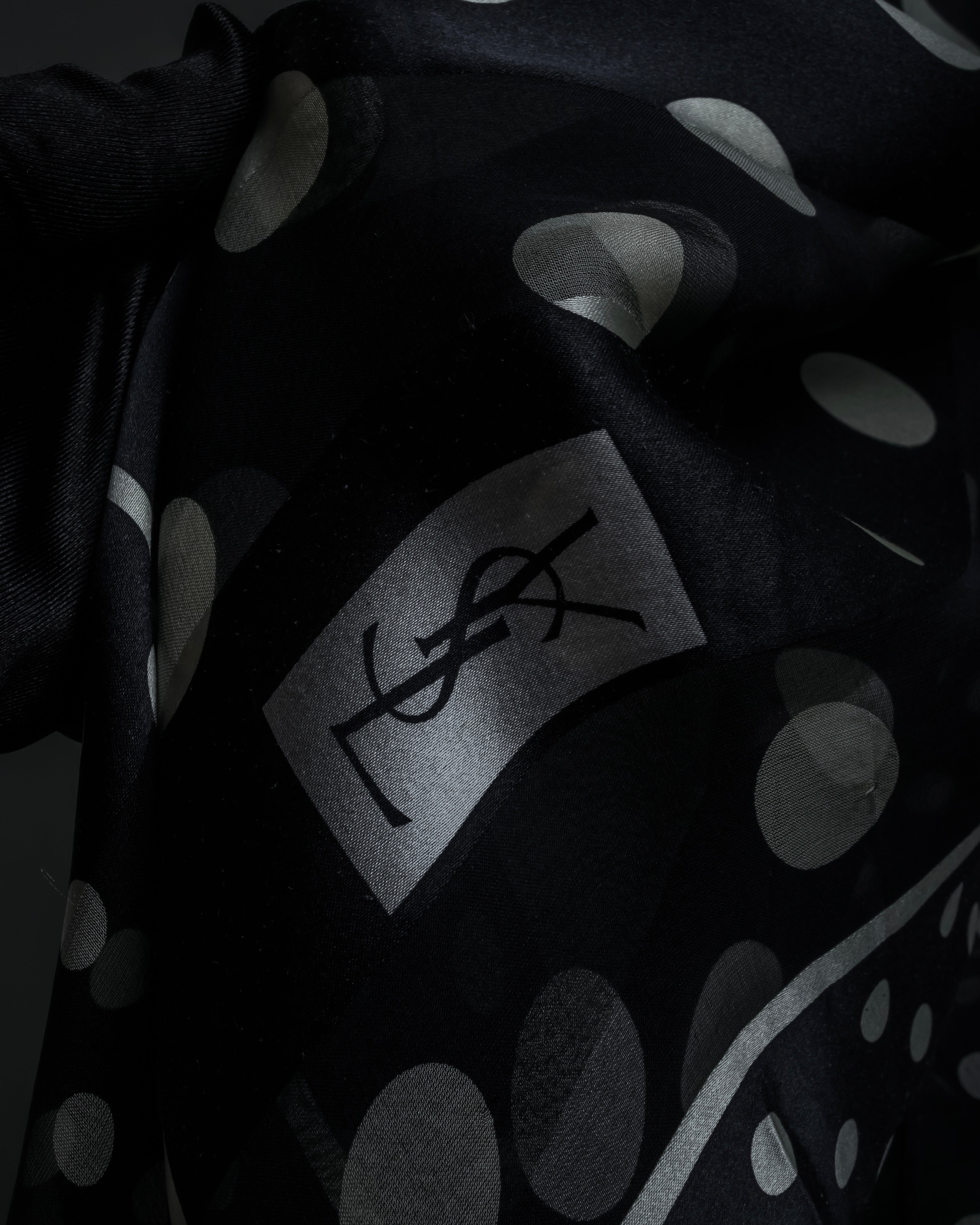 "YVES SAINT LAURENT" Large polka dot silk long scarf