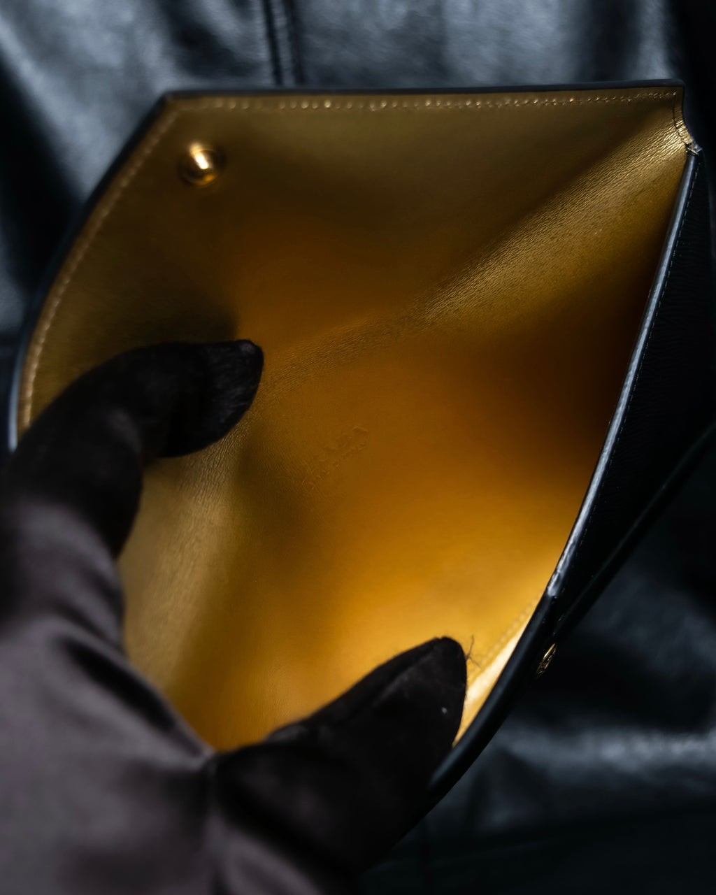“PRADA” Letter-shaped gold-lined leather document case