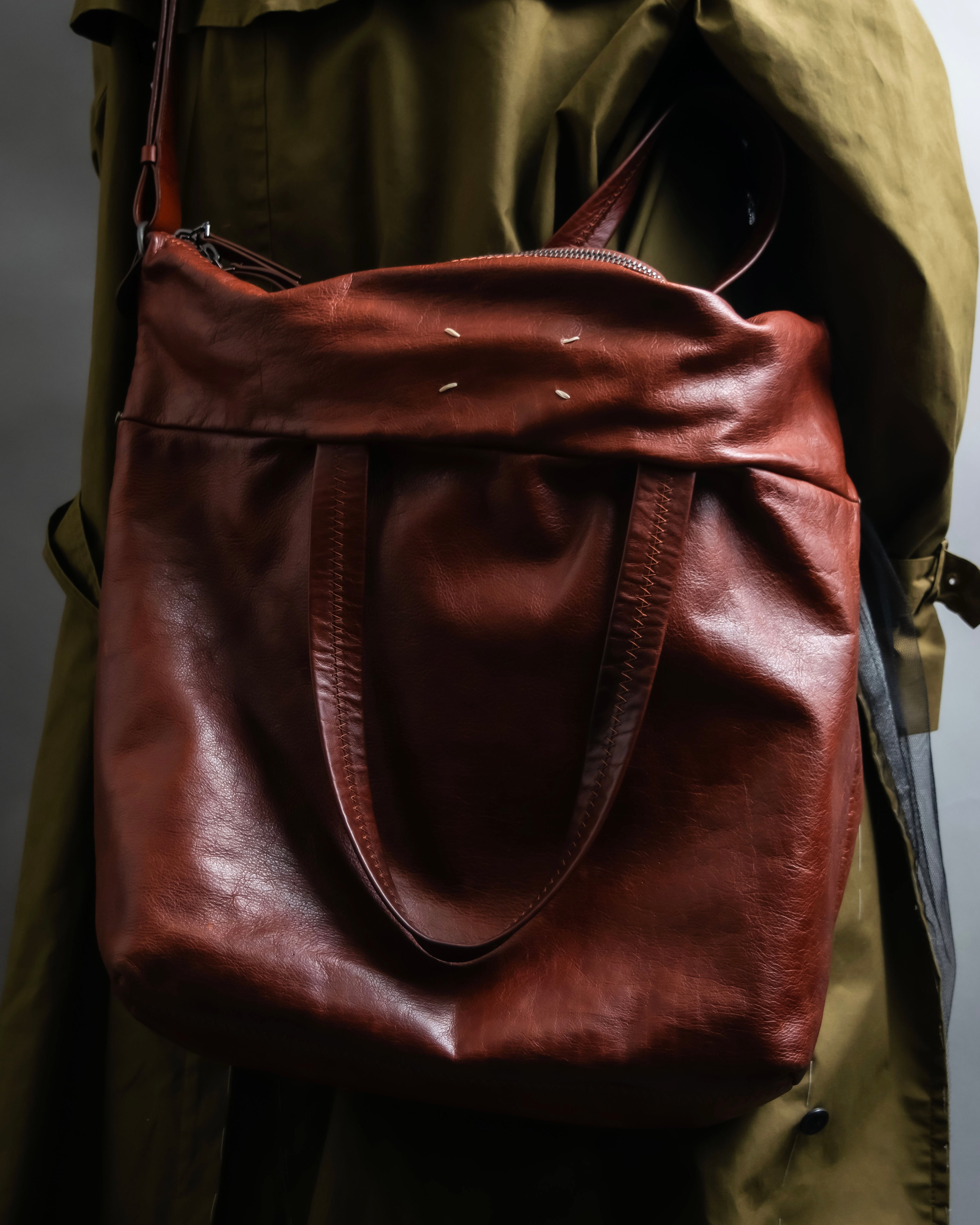 "MAISON MARGIELA" Genuine leather 2way brown color sailor bag