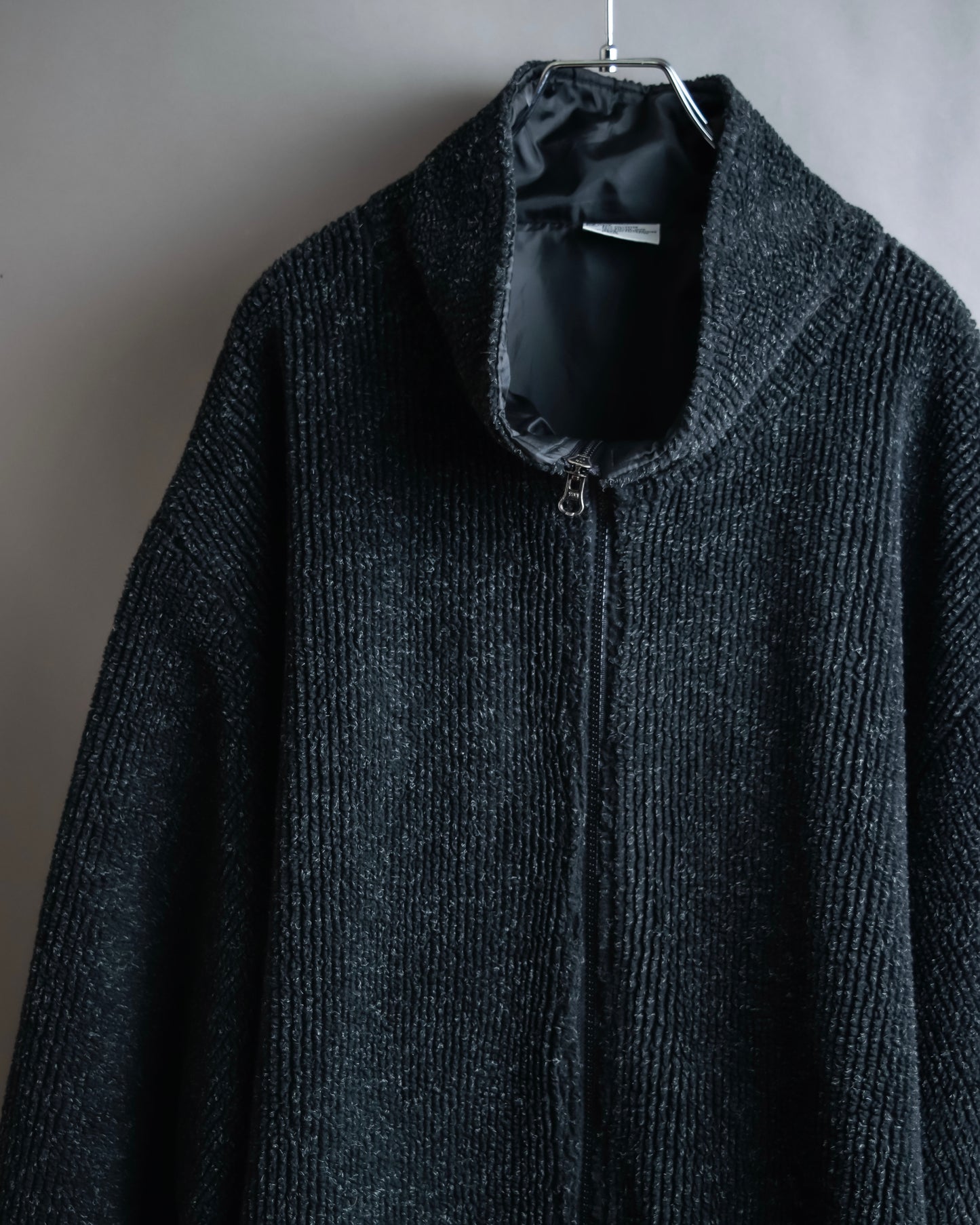 "Vintage fine ribbed knit stand-up collar jacket"