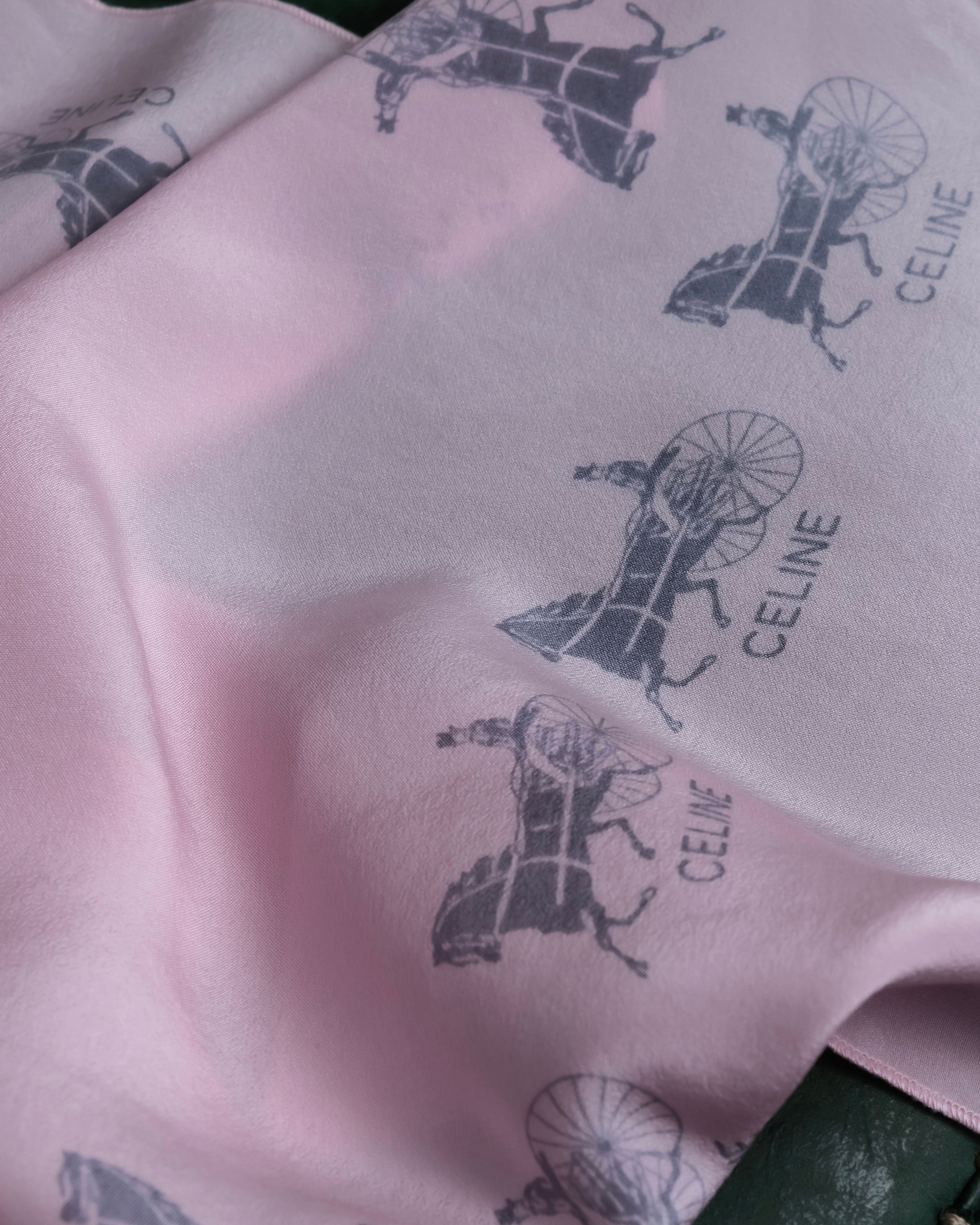 "CELINE" Sulky pattern pink silk long scarf