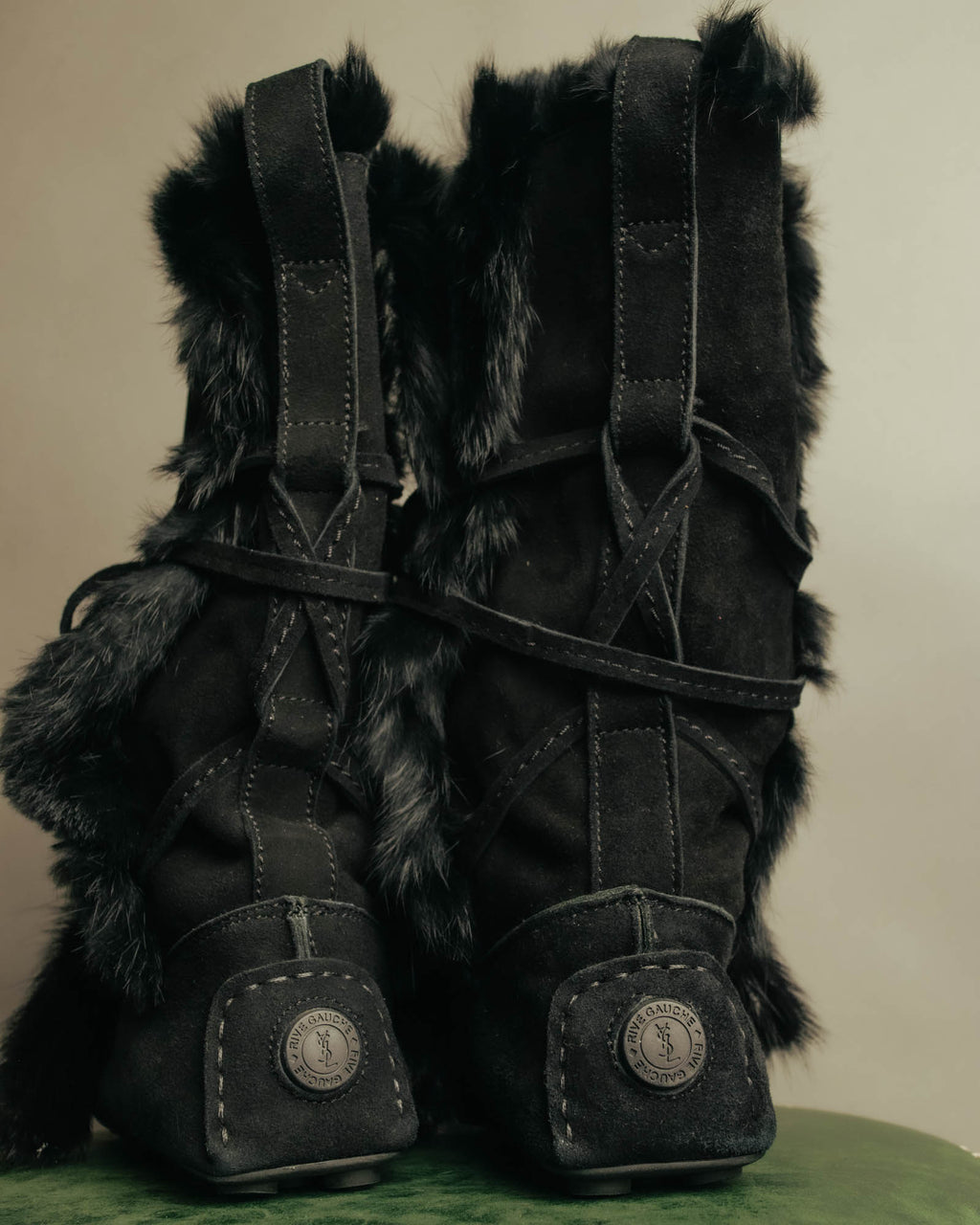 “YVES SAINT LAURENT“ Fur trimmed suede winter boots
