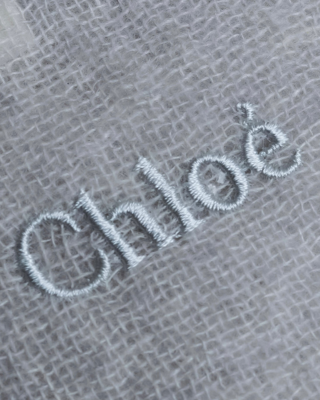 "Chloe" Fringe design light gray sheer material stole