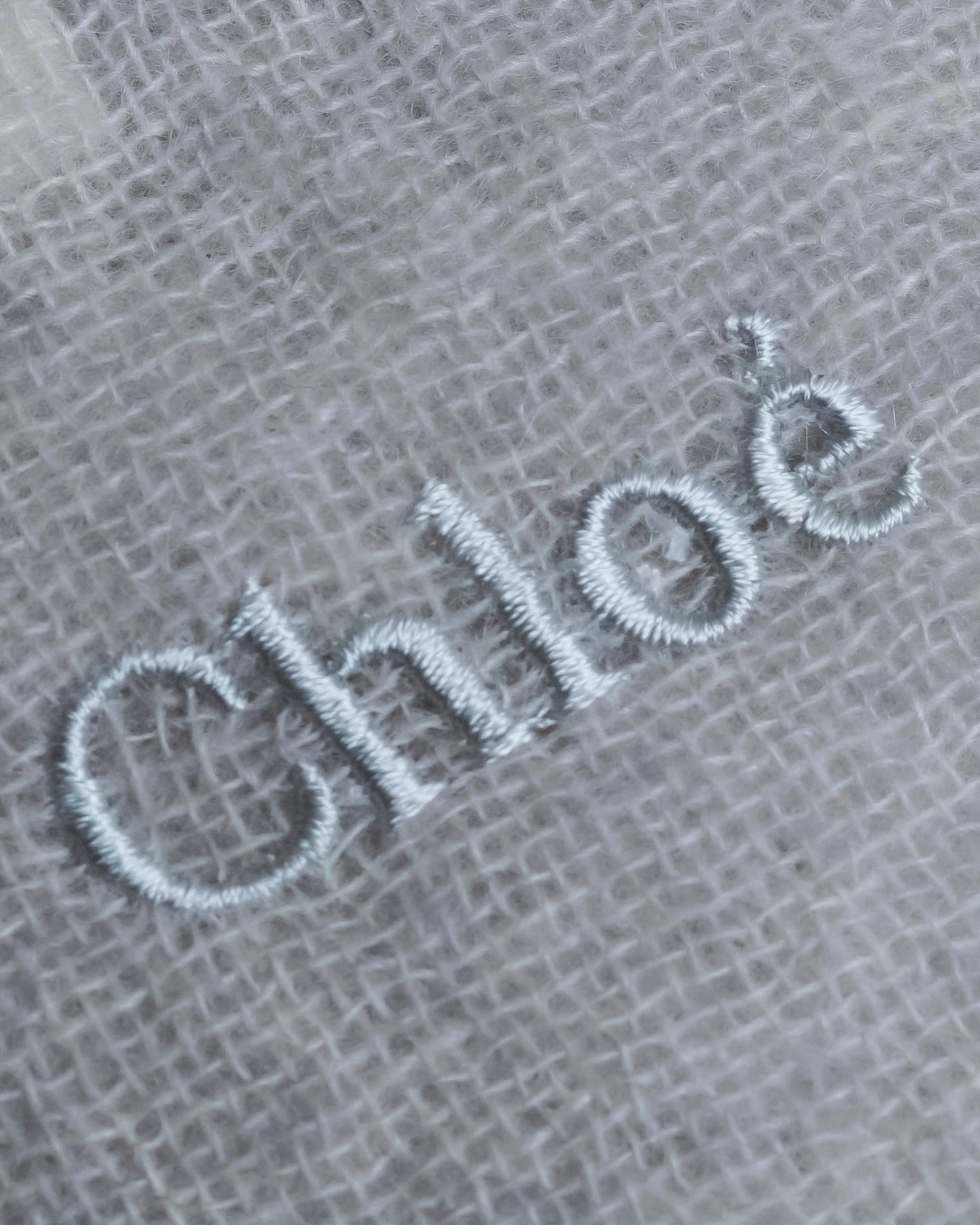 "Chloe" Fringe design light gray sheer material stole