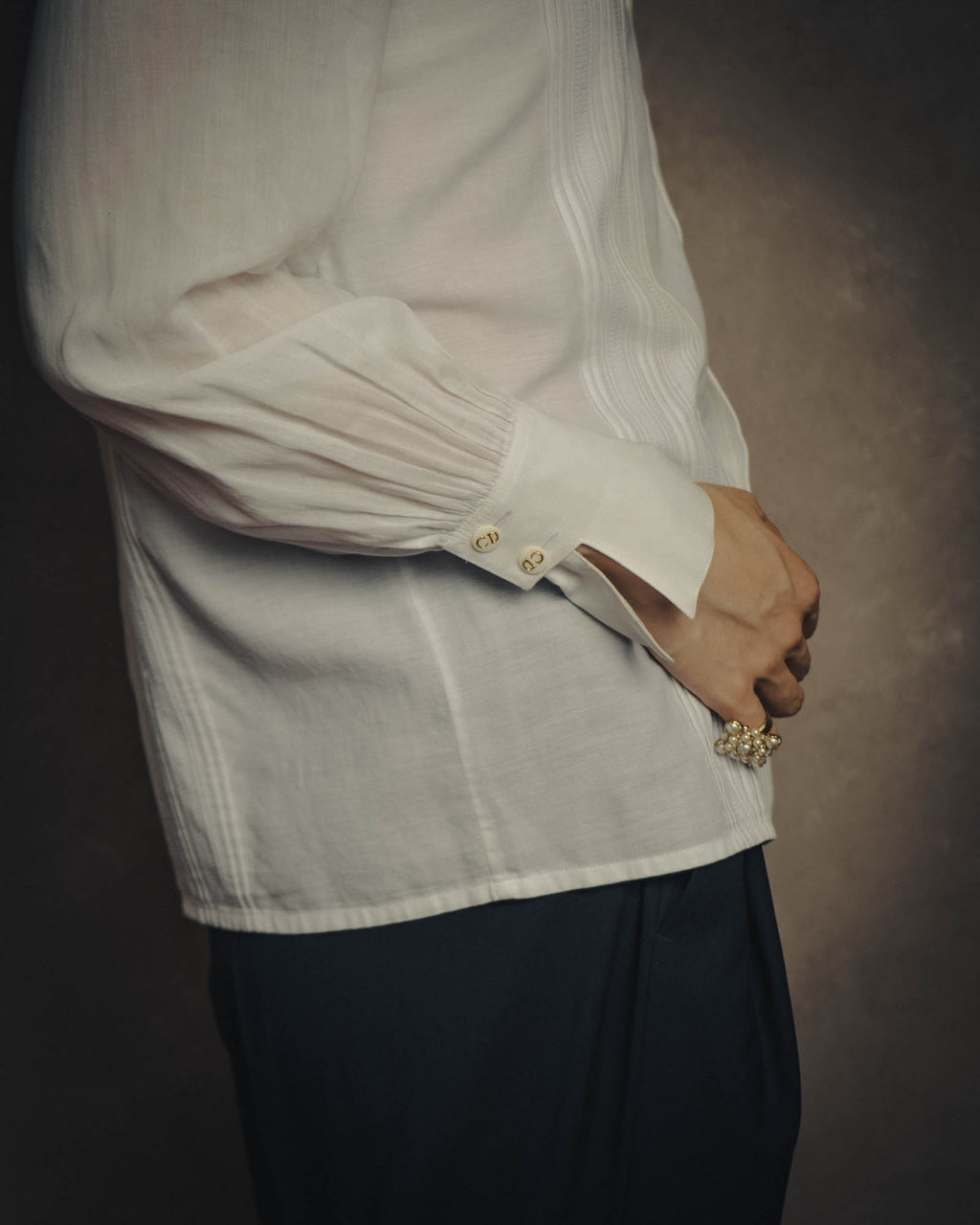 -SPECIAL- “Christian Dior” 90’s-00’s pleated bib dress shirt