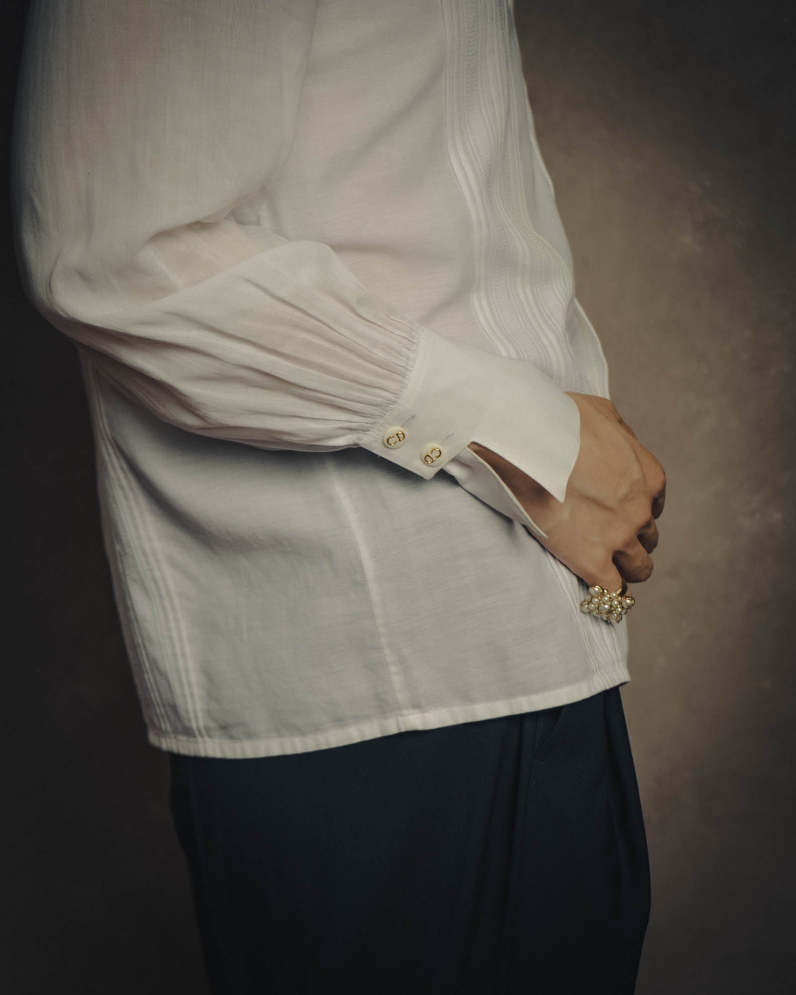 -SPECIAL- “Christian Dior” 90’s-00’s pleated bib dress shirt