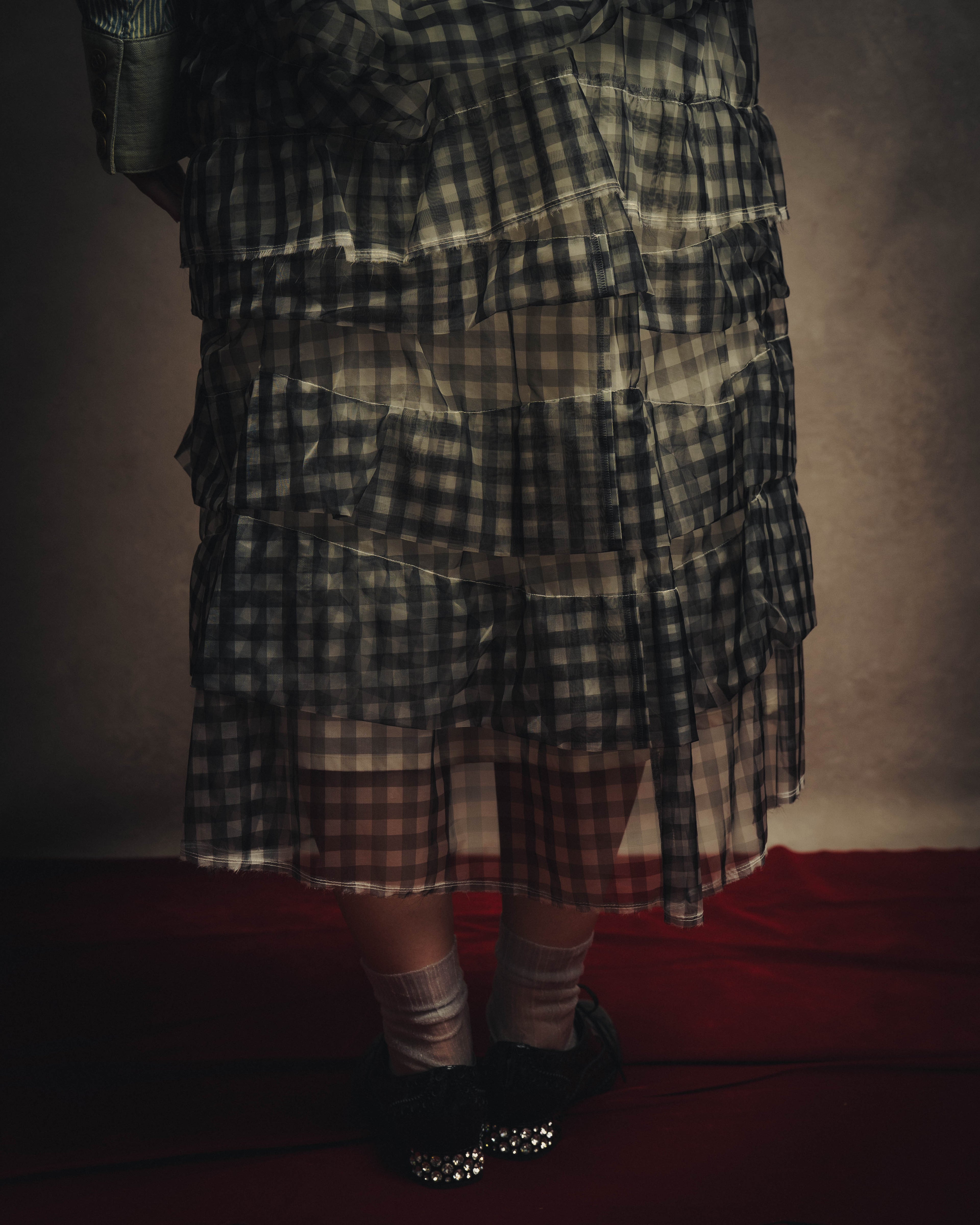 -SPECIAL- "tricot COMME des GARÇONS" 07SS Gingham check sheer tiered ruffle skirt