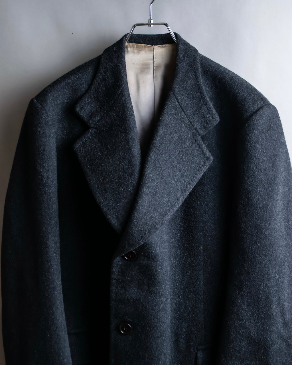 "Vintage brushed texture oversized mid-length chester coat"