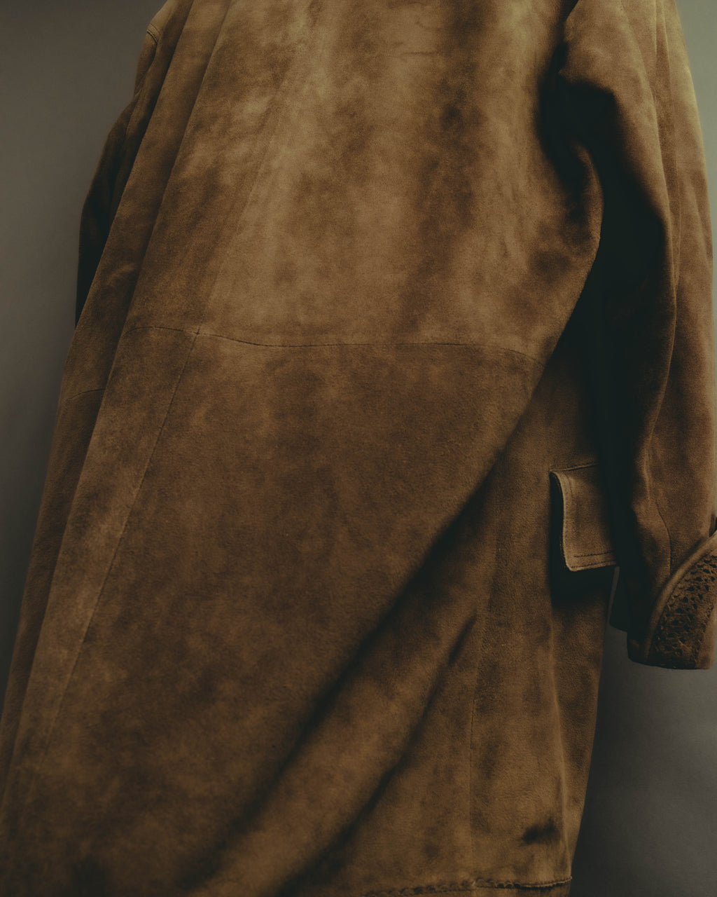 -SPECIAL- “LOEWE” 70’s-80’s Perforated trim suede long jacket