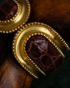 "LOEWE" Leather combination half moon gold bangle