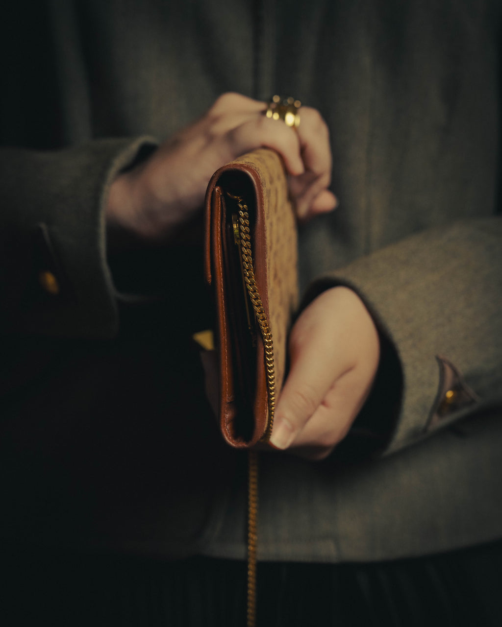 –SPECIAL– "CÉLINE" 70's-80's Vintage monogram suede chain shoulder bag