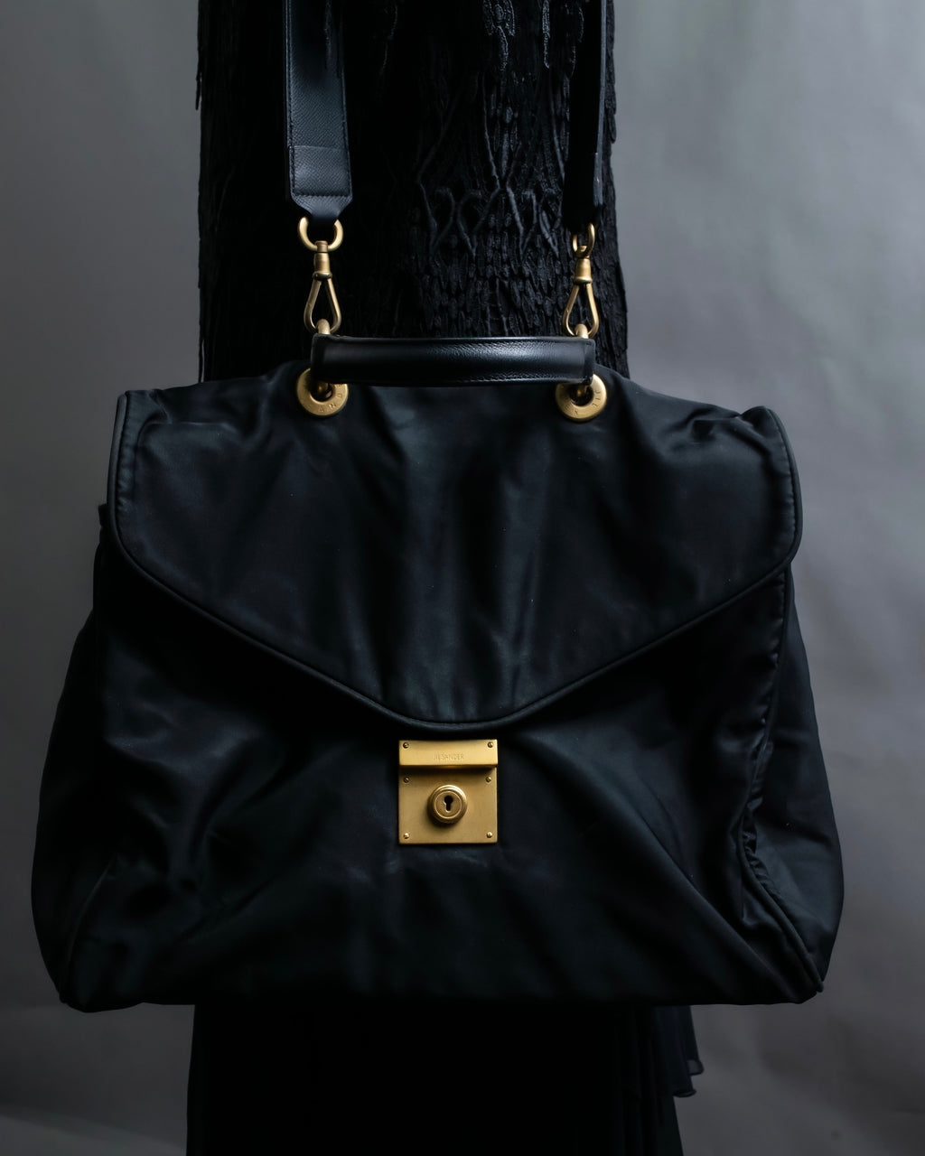 “JIL SANDER” Gold buckle 2 way nylon hand bag