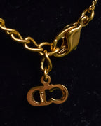 "Christian Dior" Round plate motif gold necklace