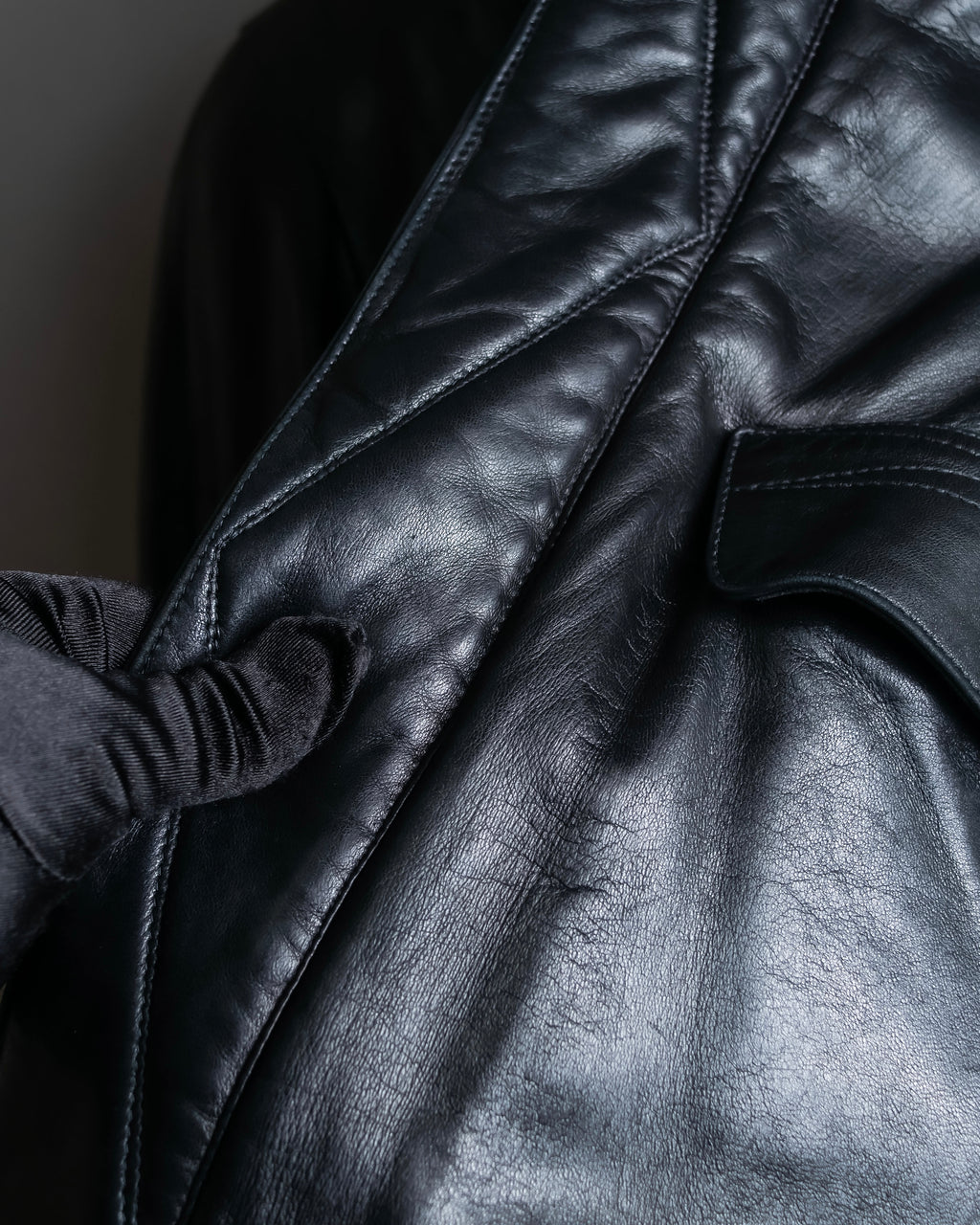 "Claude Montana" Drawcord detail stand-up collar leather blouson