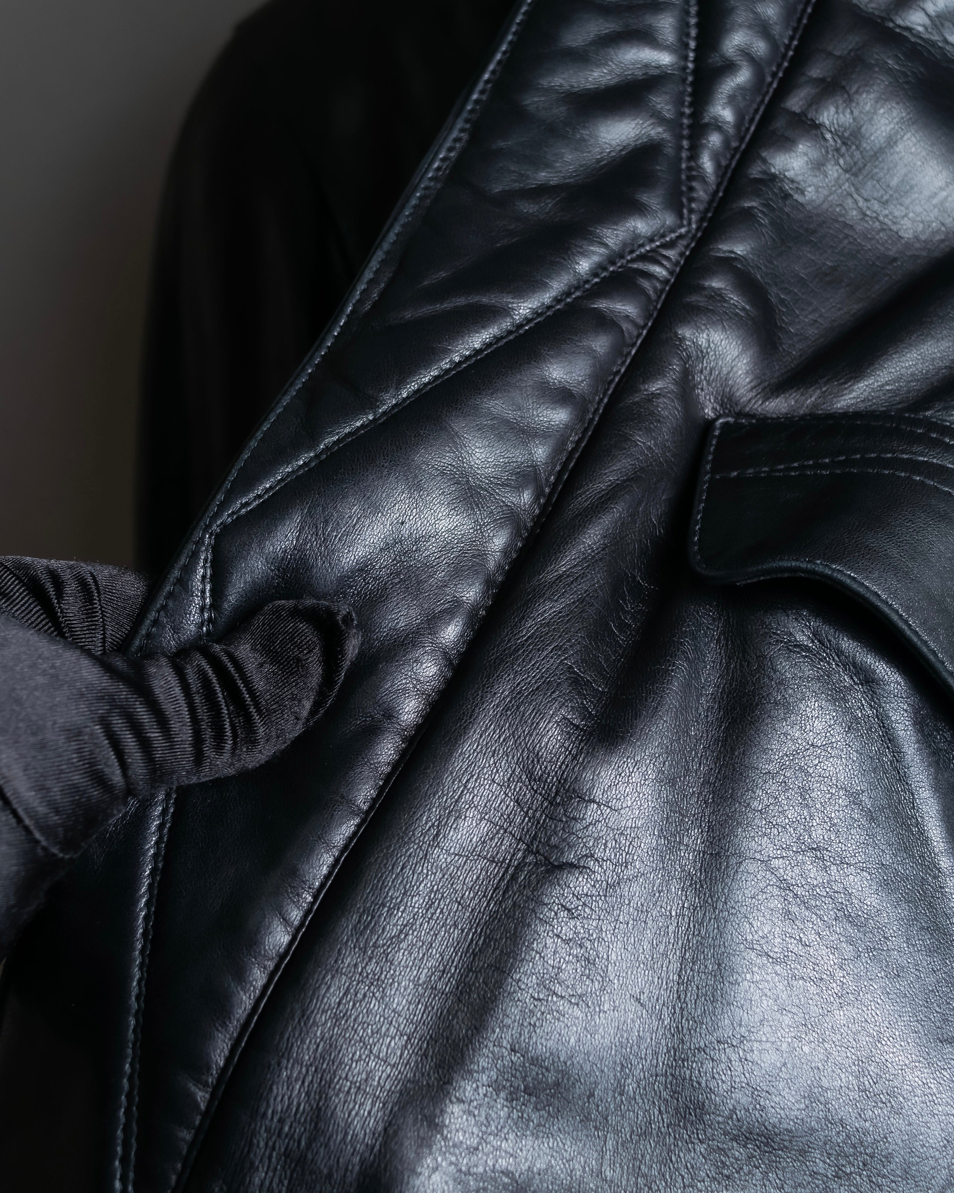 "Claude Montana" Drawcord detail stand-up collar leather blouson