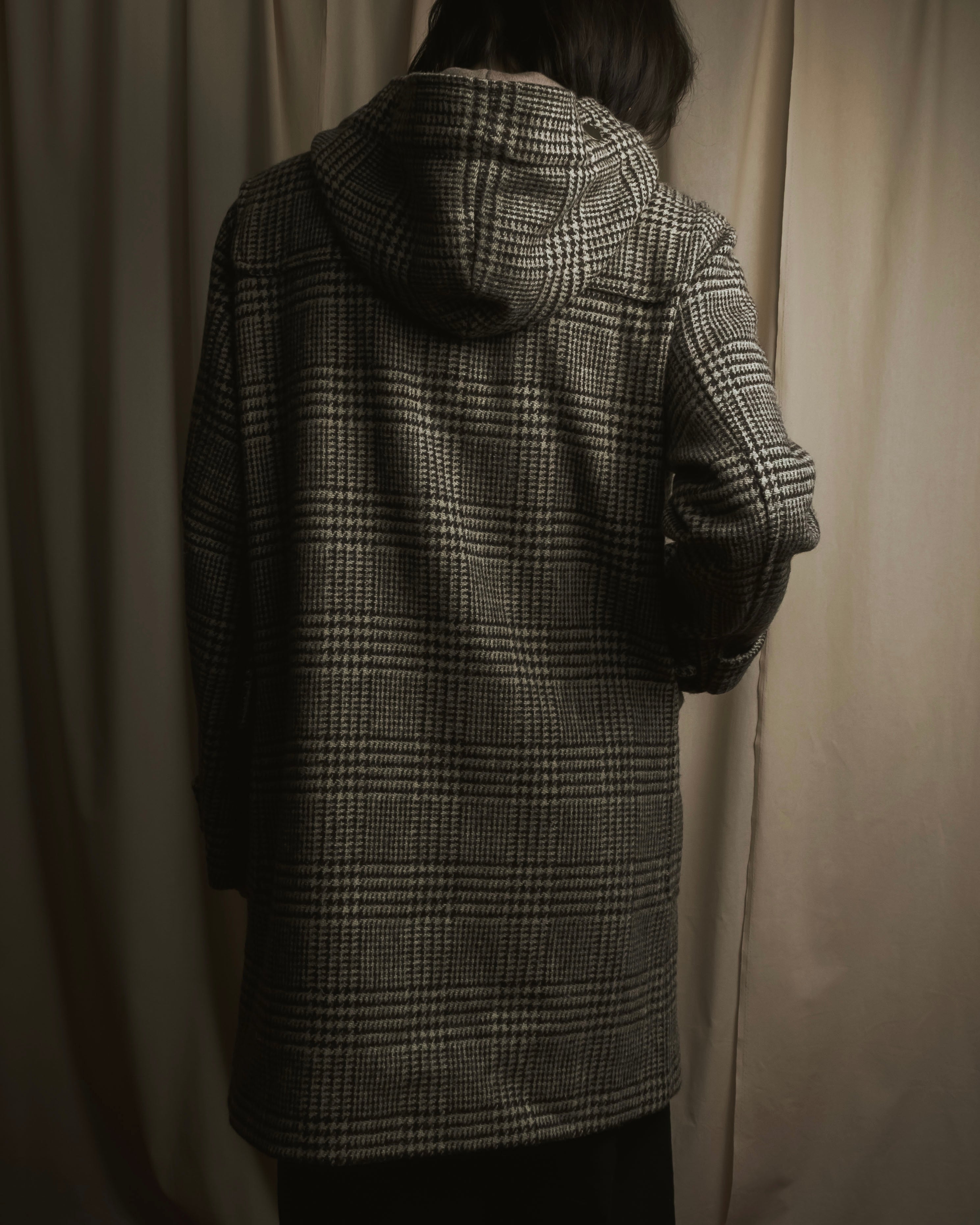 Abrigo de duffle con capucha y estampado de cuadros "Harris Tweed"