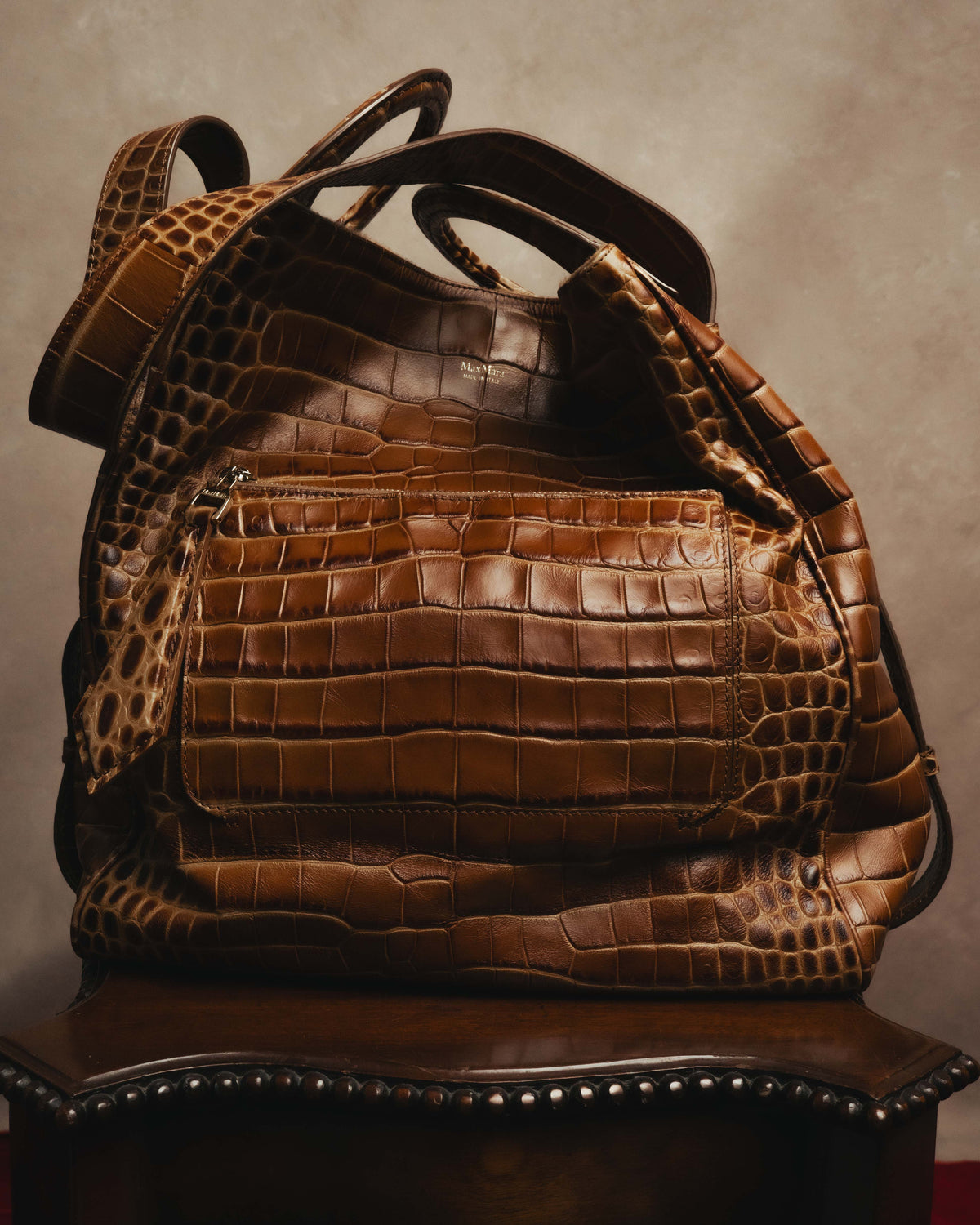“Max Mara” 00’s-20’s crocodile-embossed 2way backpack