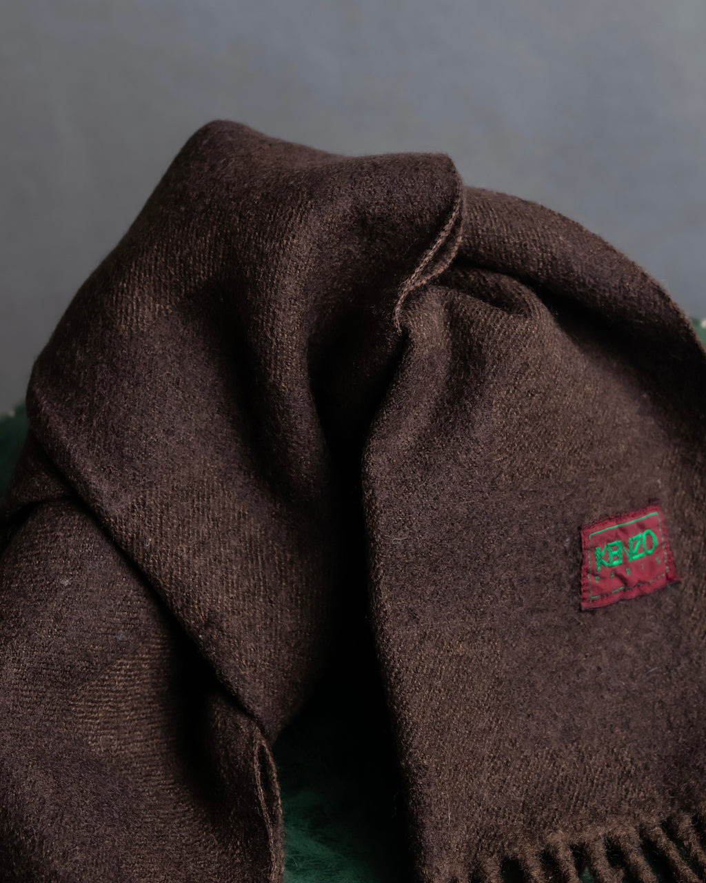 "KENZO" Chocolate brown color fringe muffler