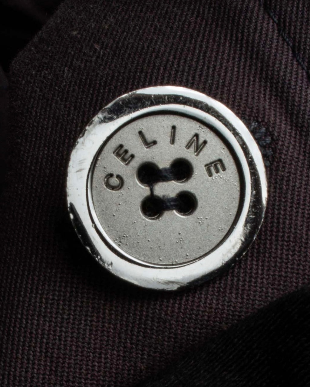 "CELINE" Triomphe button design in plum brown color
 trench coat