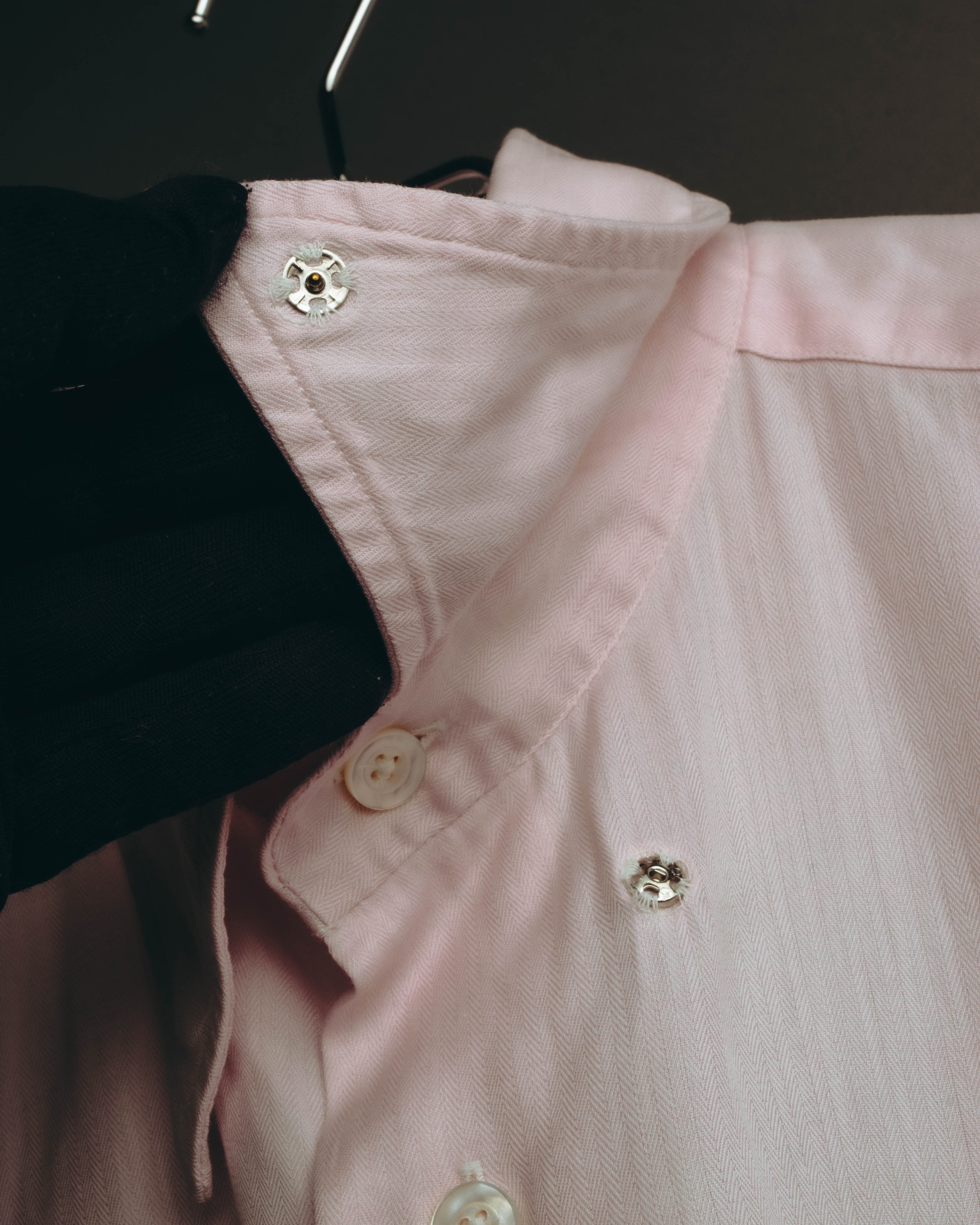 "Hermès" 80's-early 90's Pale pink herringbone cotton dress shirt