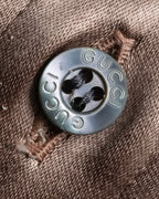 "GUCCI" Ecru beige glossy wide collar shirt