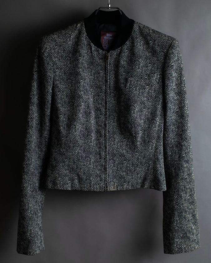"John Galliano" Herringbone weave short length zip blouson
