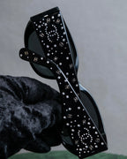 "CHANEL" Rhinestone &amp; Coco mark engraved black lens sunglasses