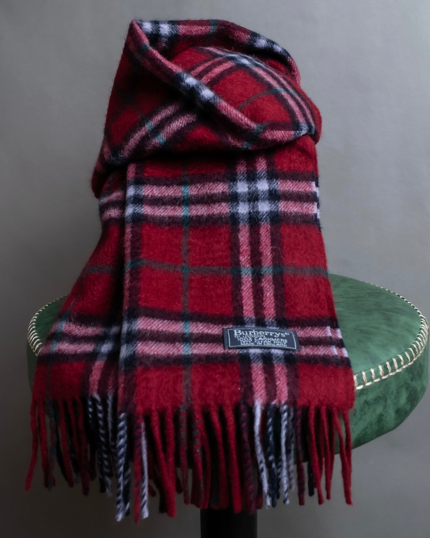 "BURBERRYS" 100% cashmere traditional check pattern fringe design muffler