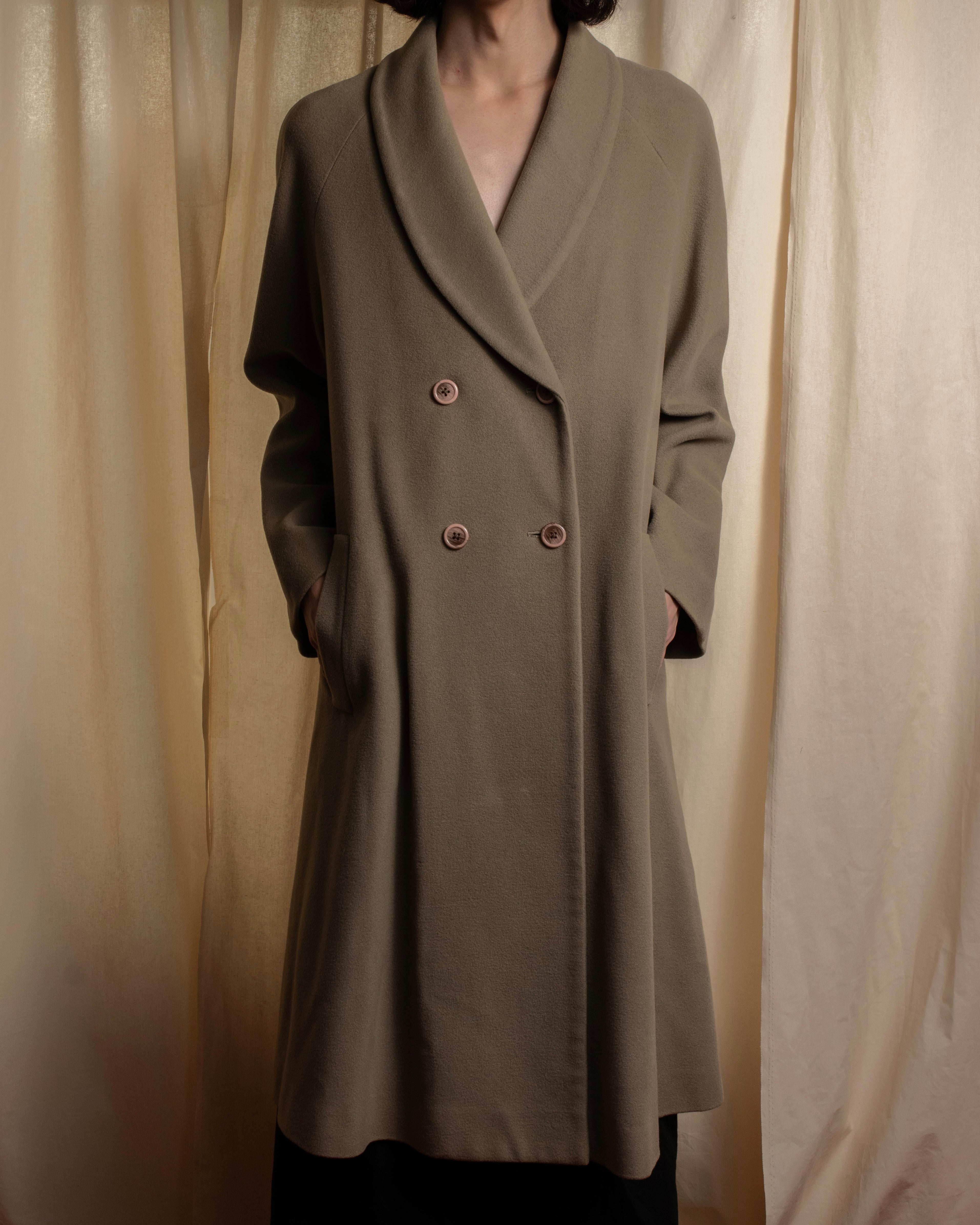 "Chloe" Shawl collar double-breasted wool long coat