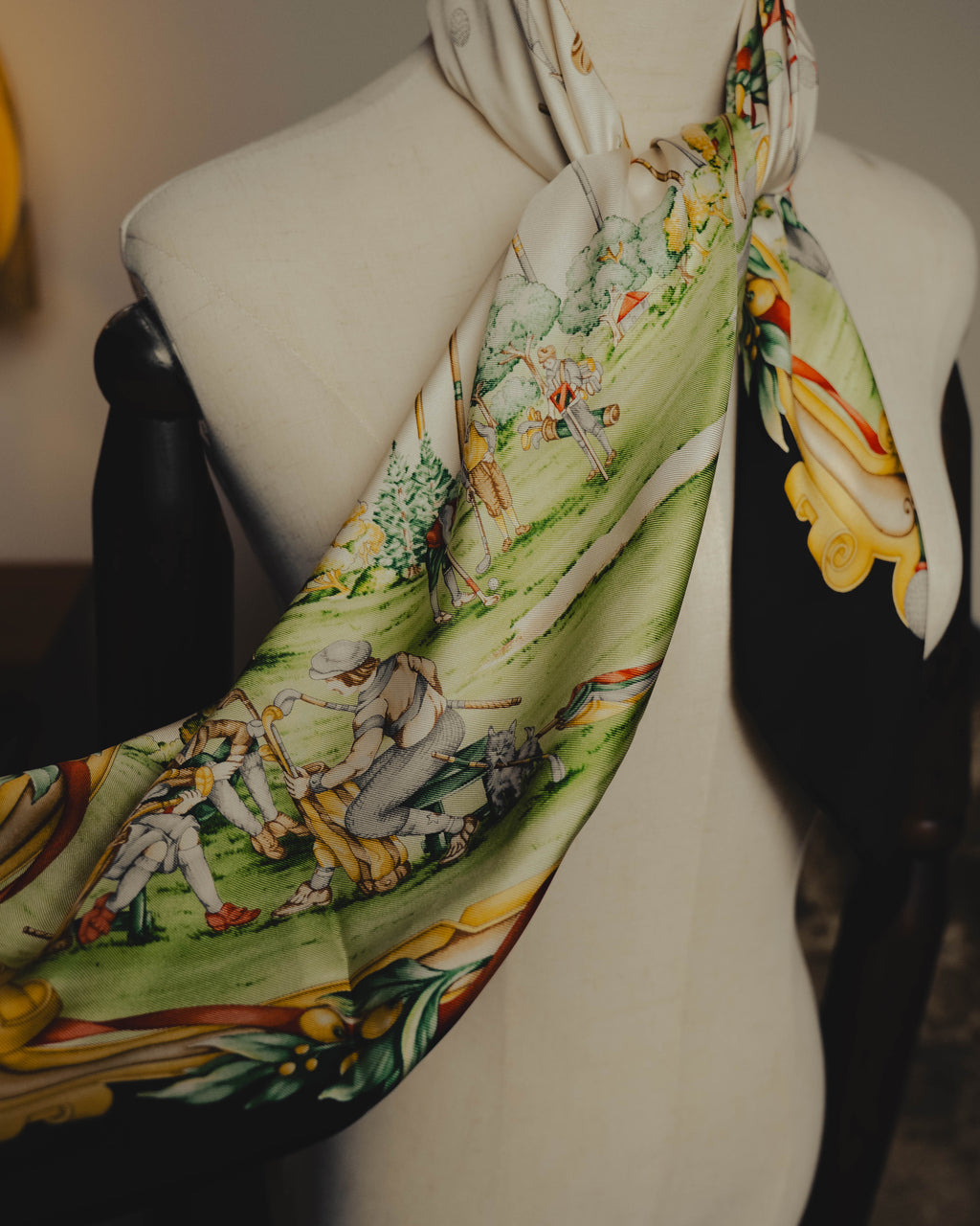 “Salvatore Ferragamo” 80’s-90’s Golf motif silk twill scarf