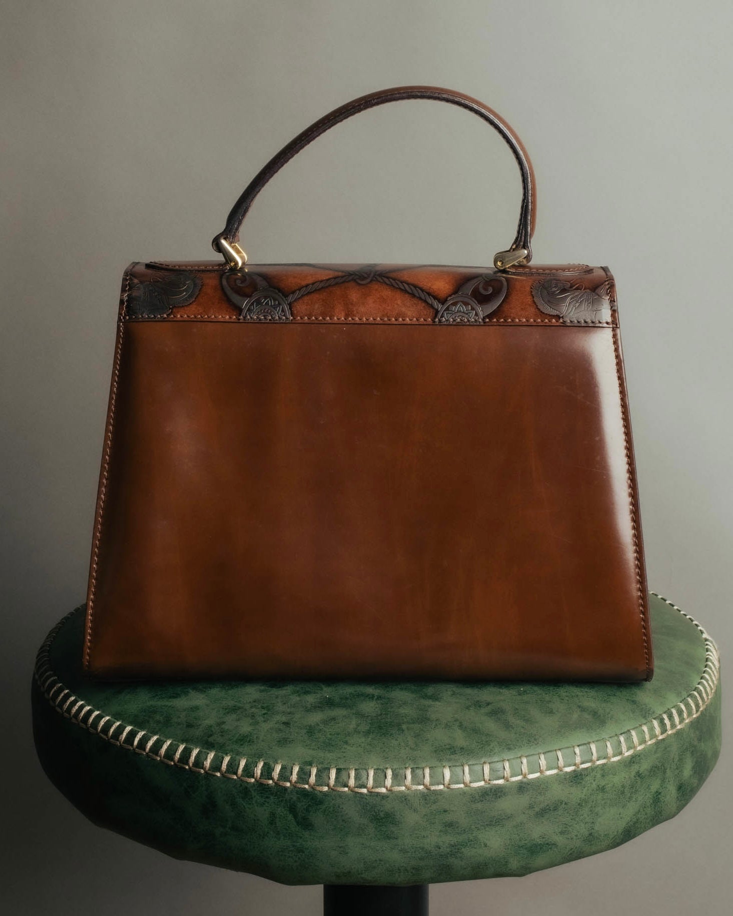 “Catsbro” 00’s-10’s Patinated equestrian leather handbag