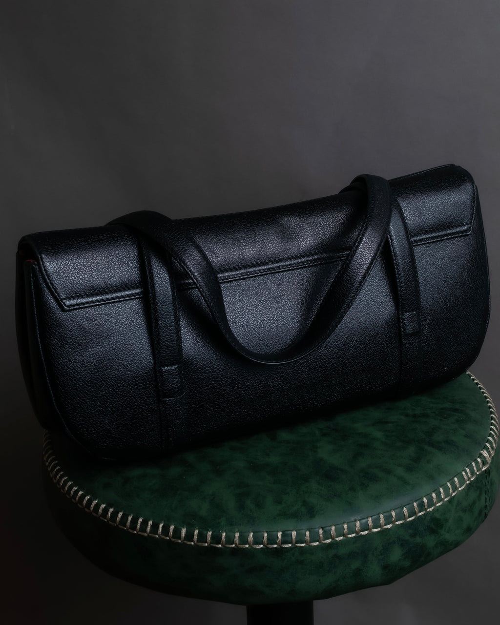 "BVLGARI" Horizontal form engraved logo leather bag