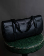 "BVLGARI" Horizontal form engraved logo leather bag