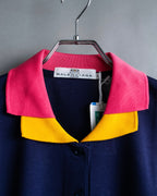 "Balenciaga Sports" Pink & yellow collar long sleeve polo shirt