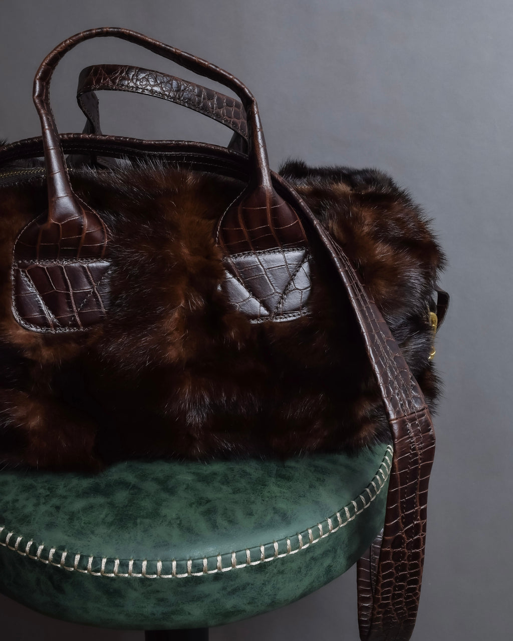 "FALORNI ITALIA LE BORSE" Mink fur leather combination design bag