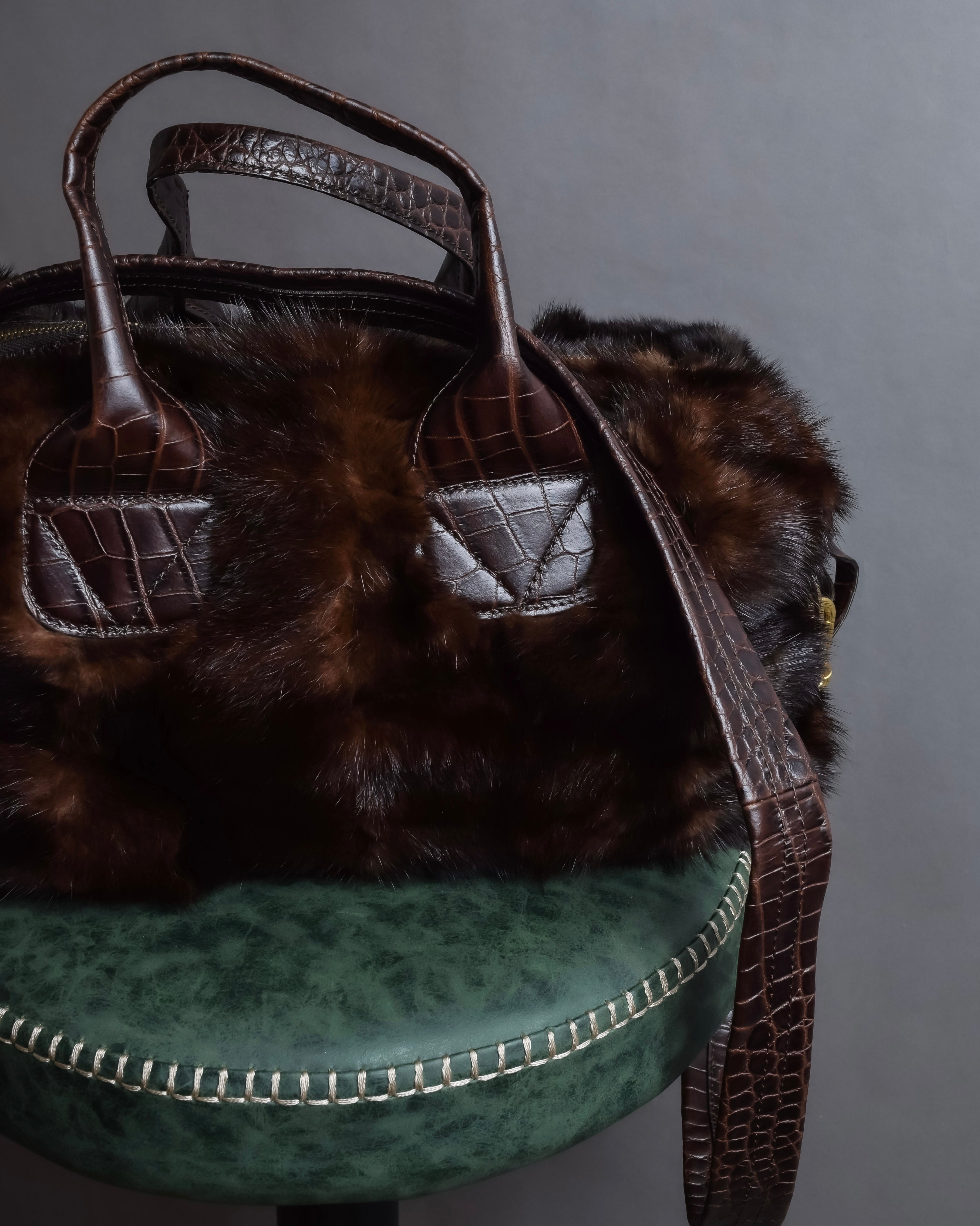 "FALORNI ITALIA LE BORSE" Mink fur leather combination design bag