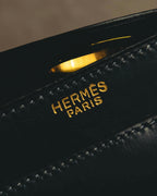 -SPECIAL- “HERMÈS” 50’s-60’s sculptural oval clasp midnight navy leather handbag