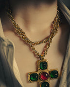 –SPECIAL– "CHANEL" 80's Gripoix Byzantine cross pendant necklace
