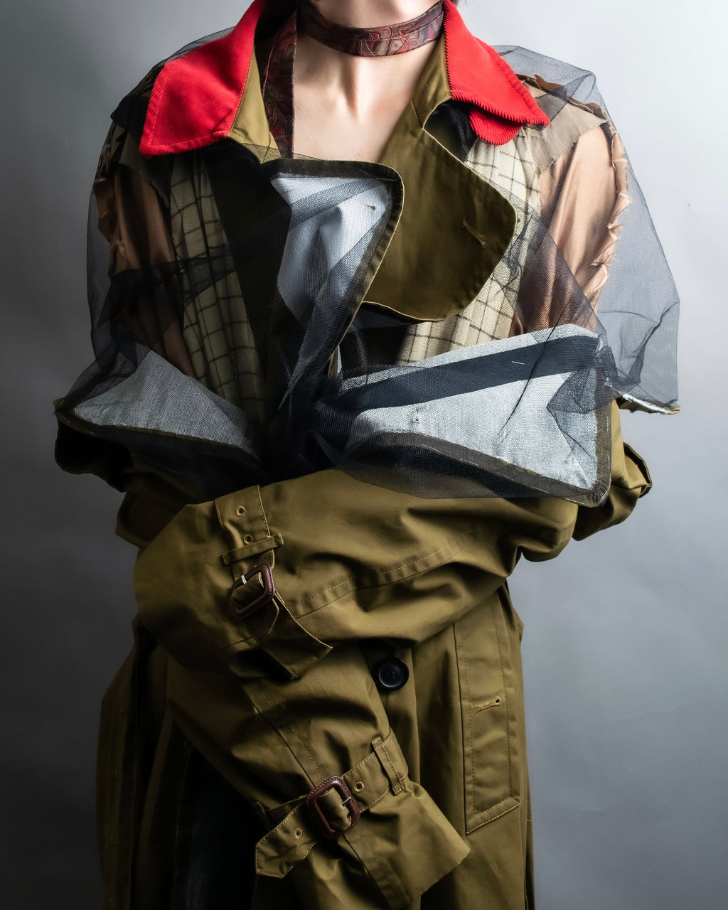 "MAISON MARGIELA" 20AW reconstructed tulle docking trench coat