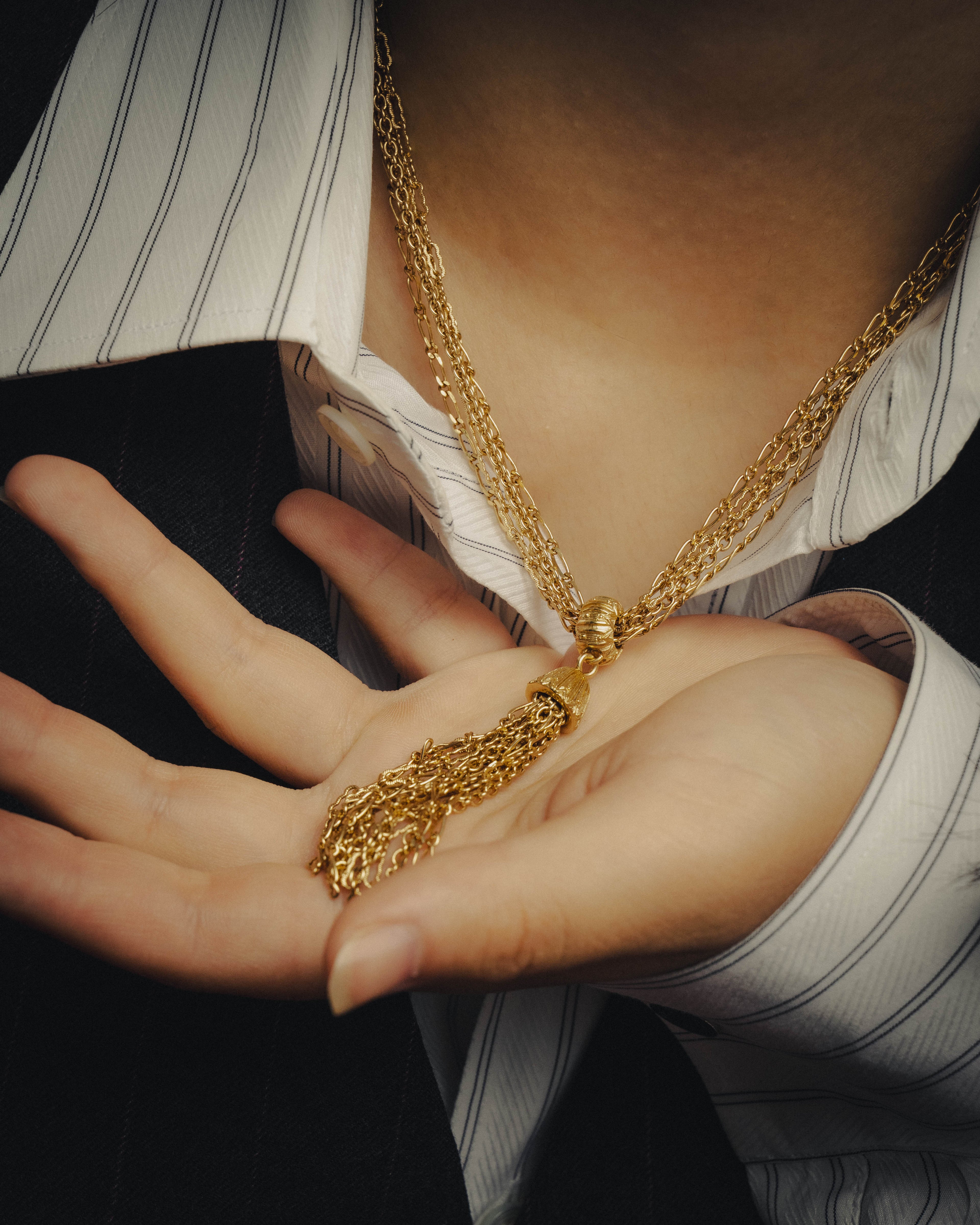 -SPECIAL- "Christian Dior" 80's-90's Multi-strand chain tassel gold necklace