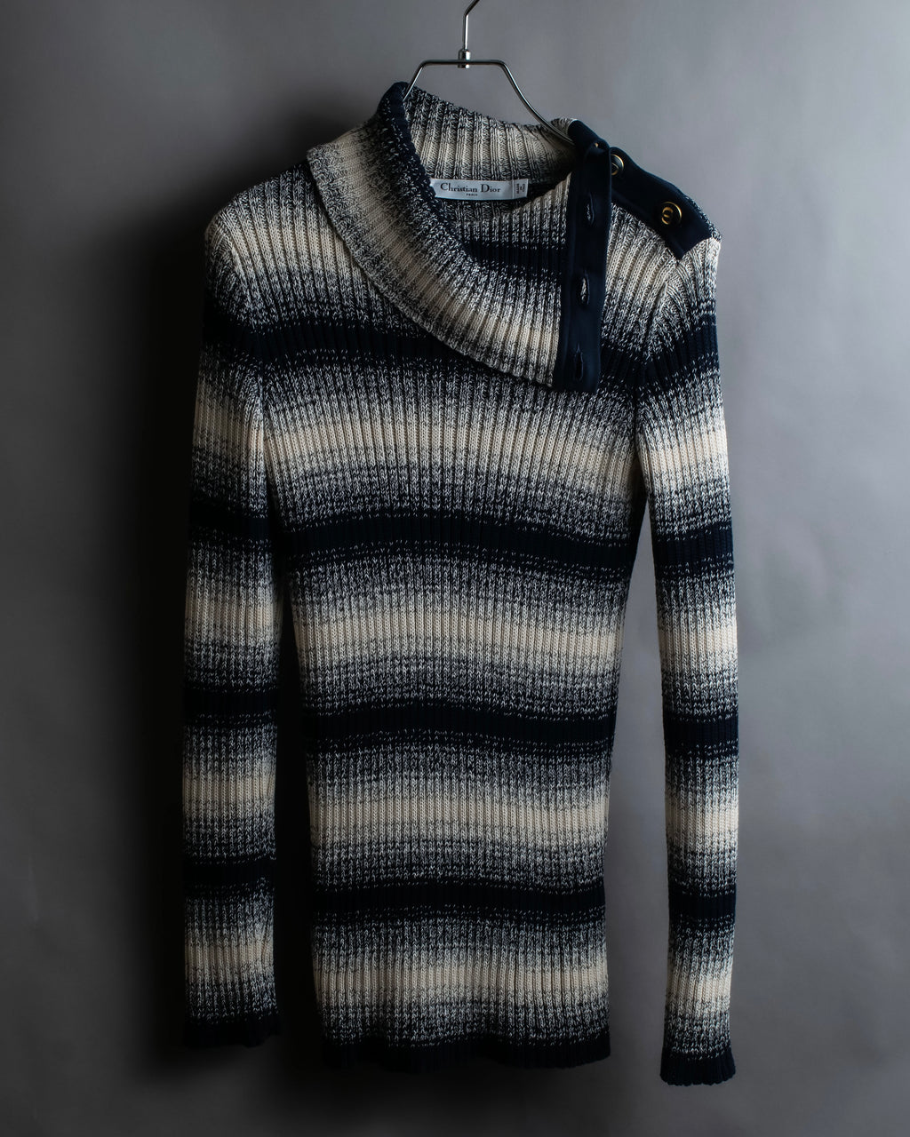 "Christian Dior" Gradient striped irregular neck knit