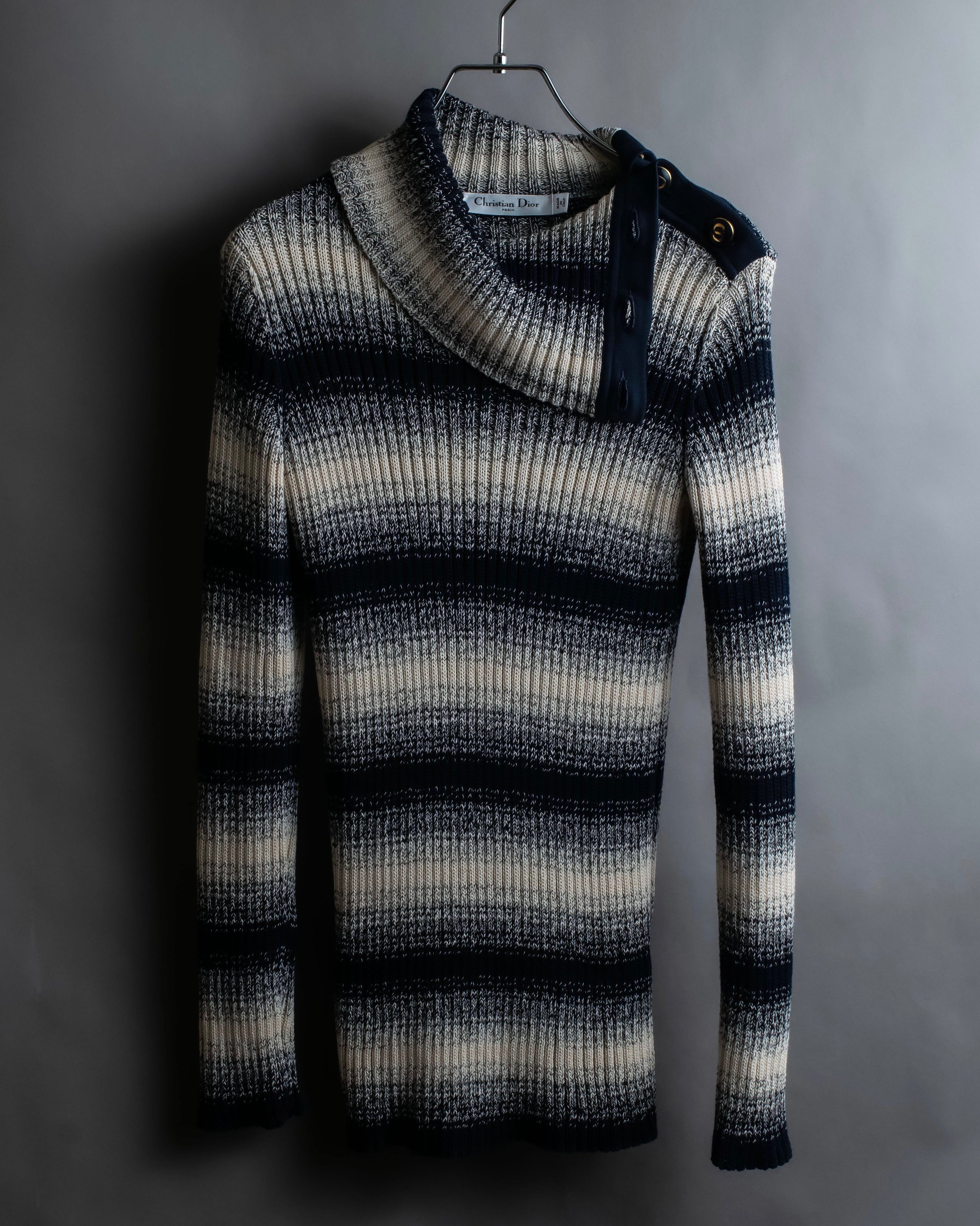 "Christian Dior" Gradient striped irregular neck knit