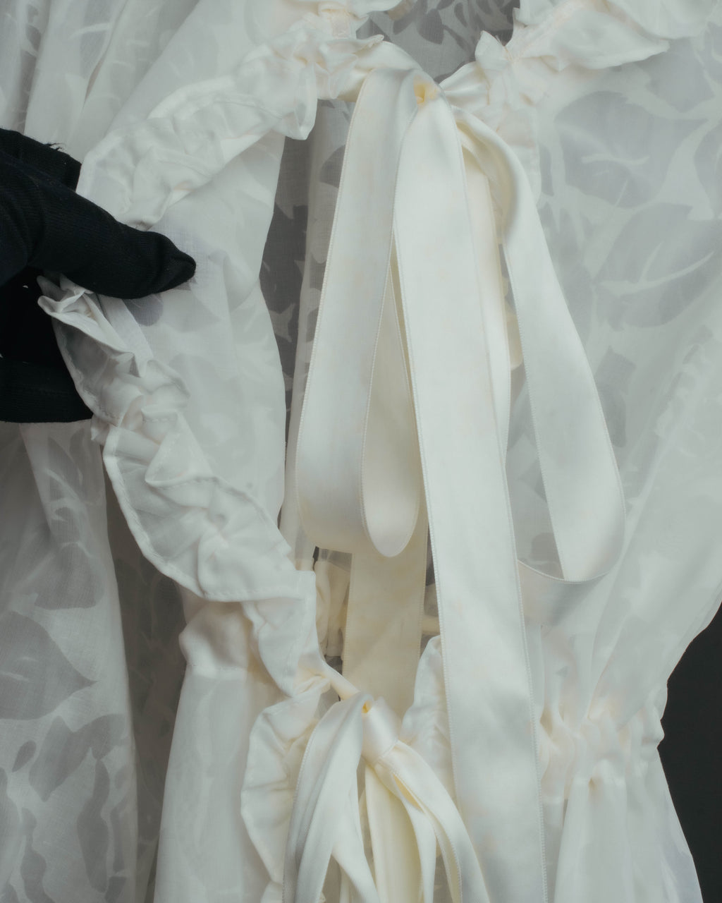 “Yves Saint Laurent” 80’s-90’s Sheer floral ruffle lingerie robe