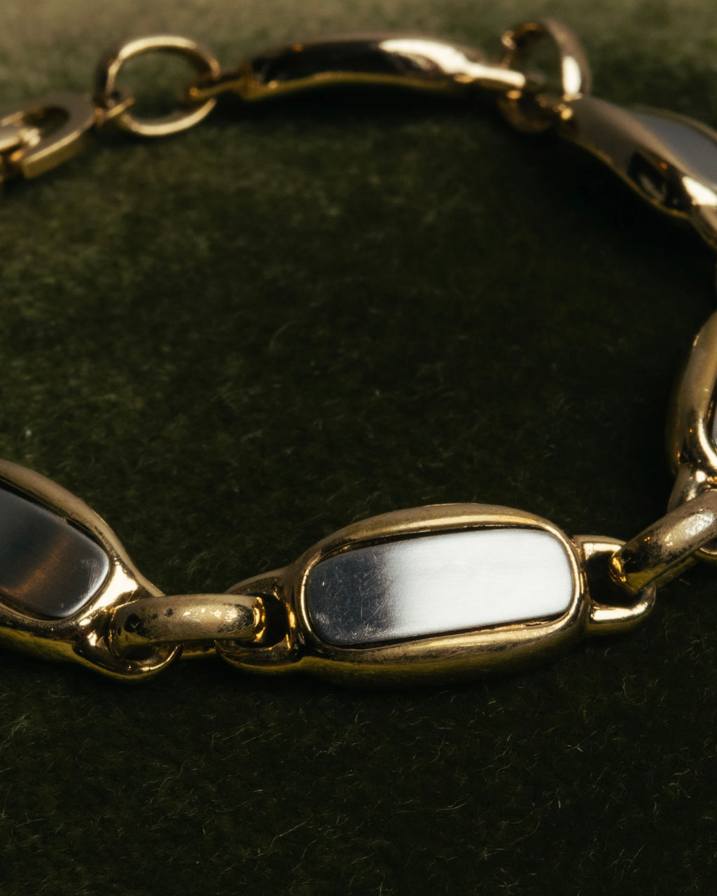 "Christian Dior" 70's-80's Two-tone gold and charcoal link bracelet