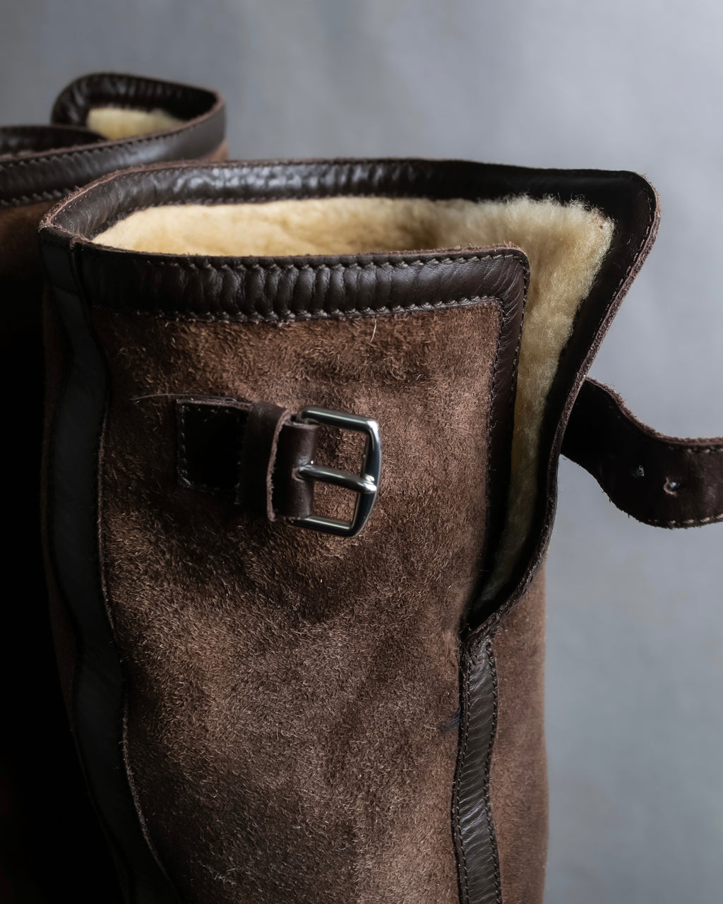 "HERMES" Shearling lining leather combination long boots
