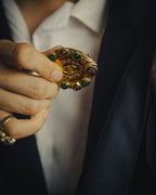 -SPECIAL- “CHANEL” 80’s-90’s Gripoix style cabochon logo brooch