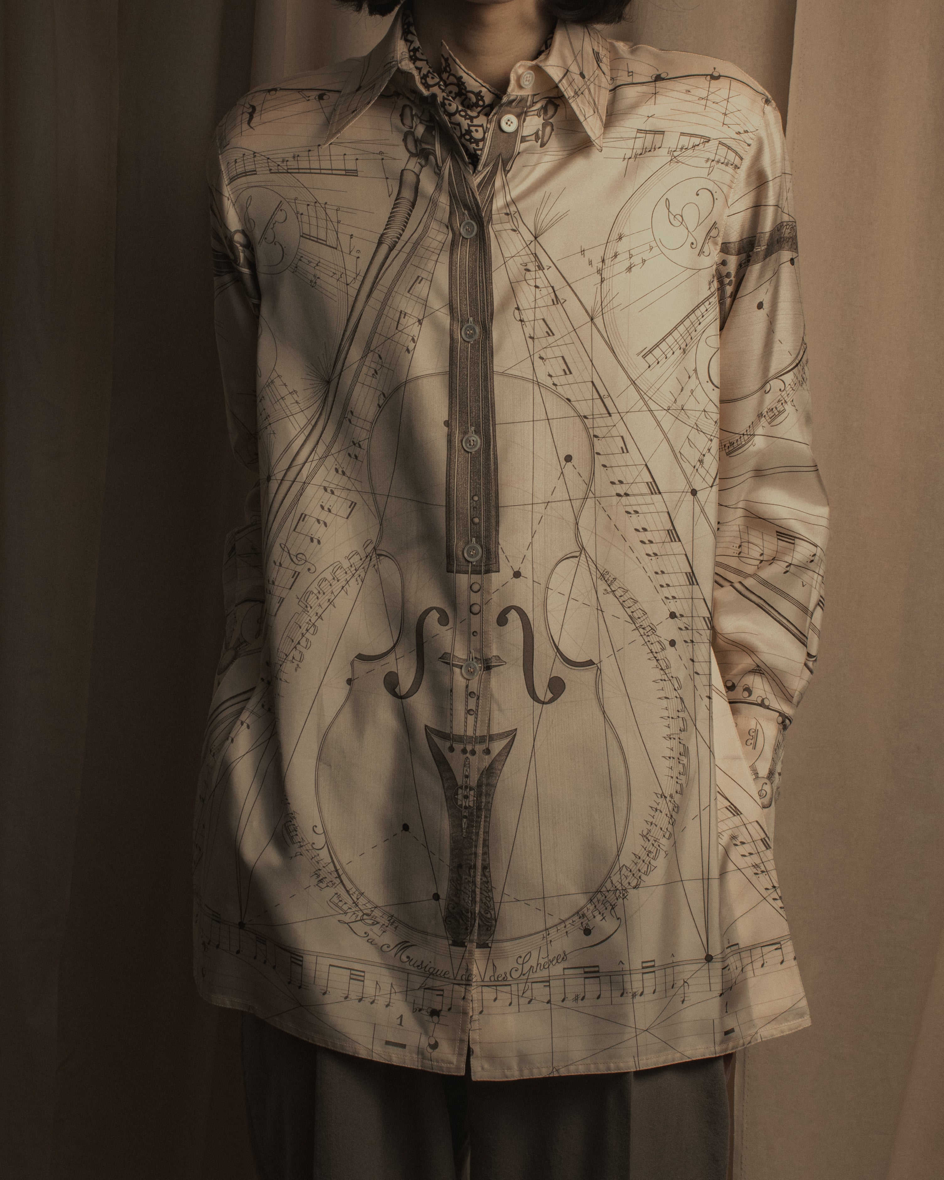 -SPECIAL- "HERMES" 00's Jean-Paul Gaultier Era Silk Twill Shirt "La Musique des Sphères